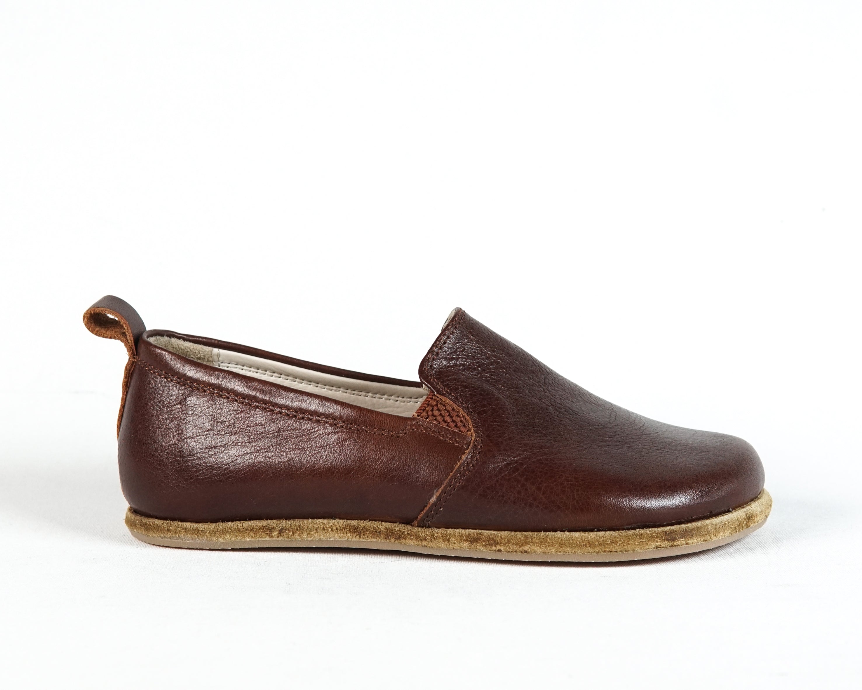 Dark Brown Kids Slip-On Wide Barefoot Shoes Smooth Leather Handmade Leather & Rubber Sole