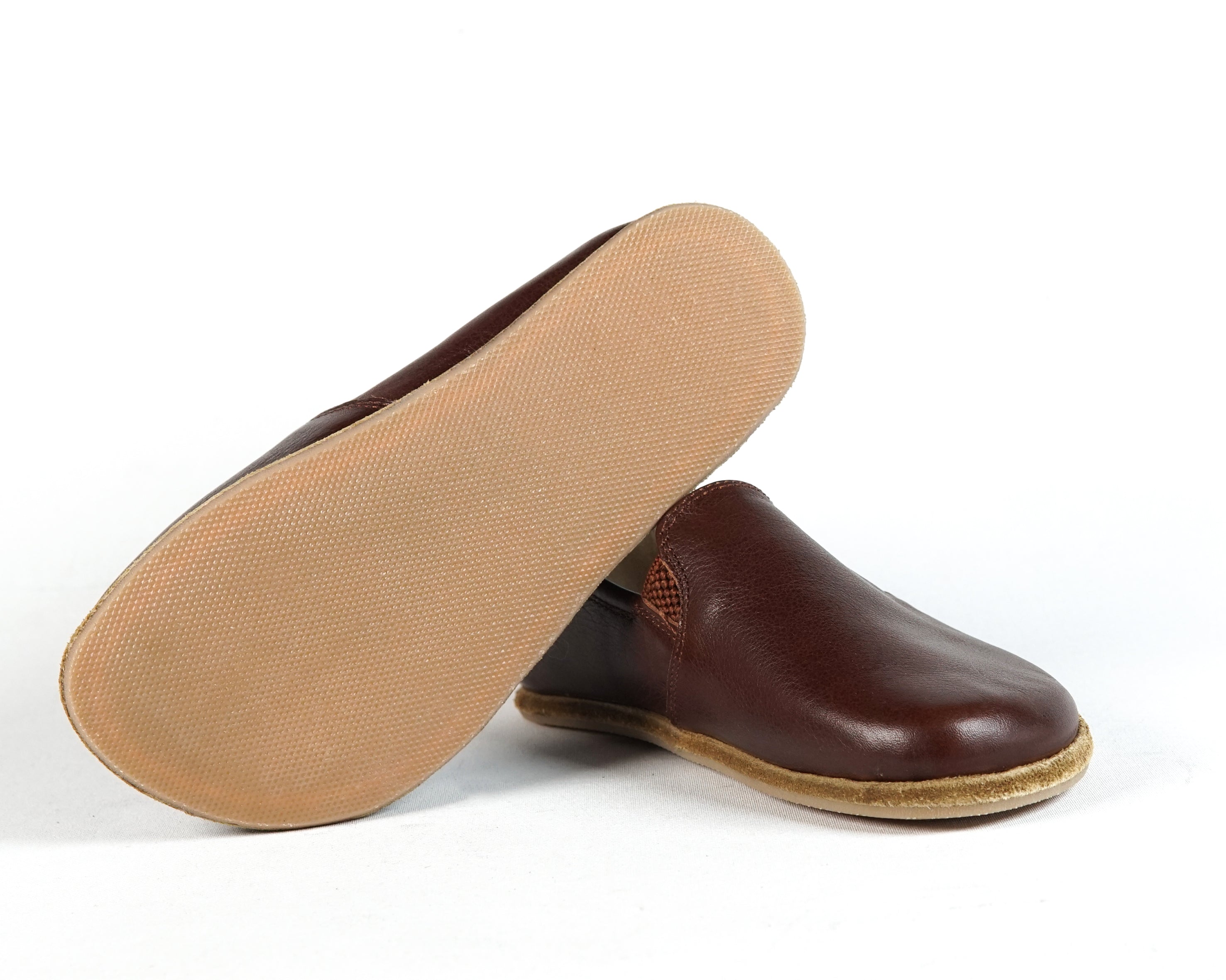 Dark Brown Kids Slip-On Wide Barefoot Shoes Smooth Leather Handmade Leather & Rubber Sole