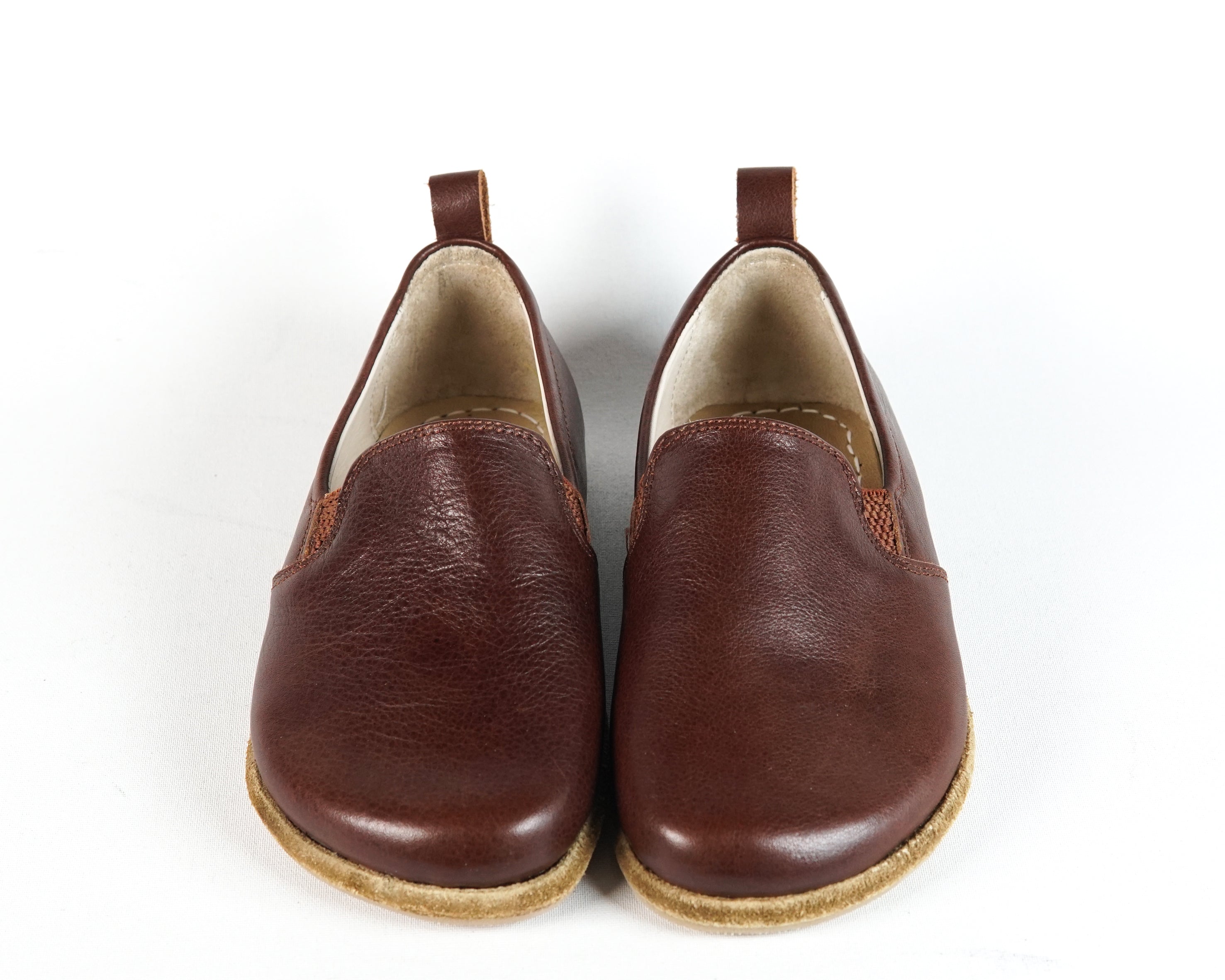 Dark Brown Kids Slip-On Wide Barefoot Shoes Smooth Leather Handmade Leather & Rubber Sole 