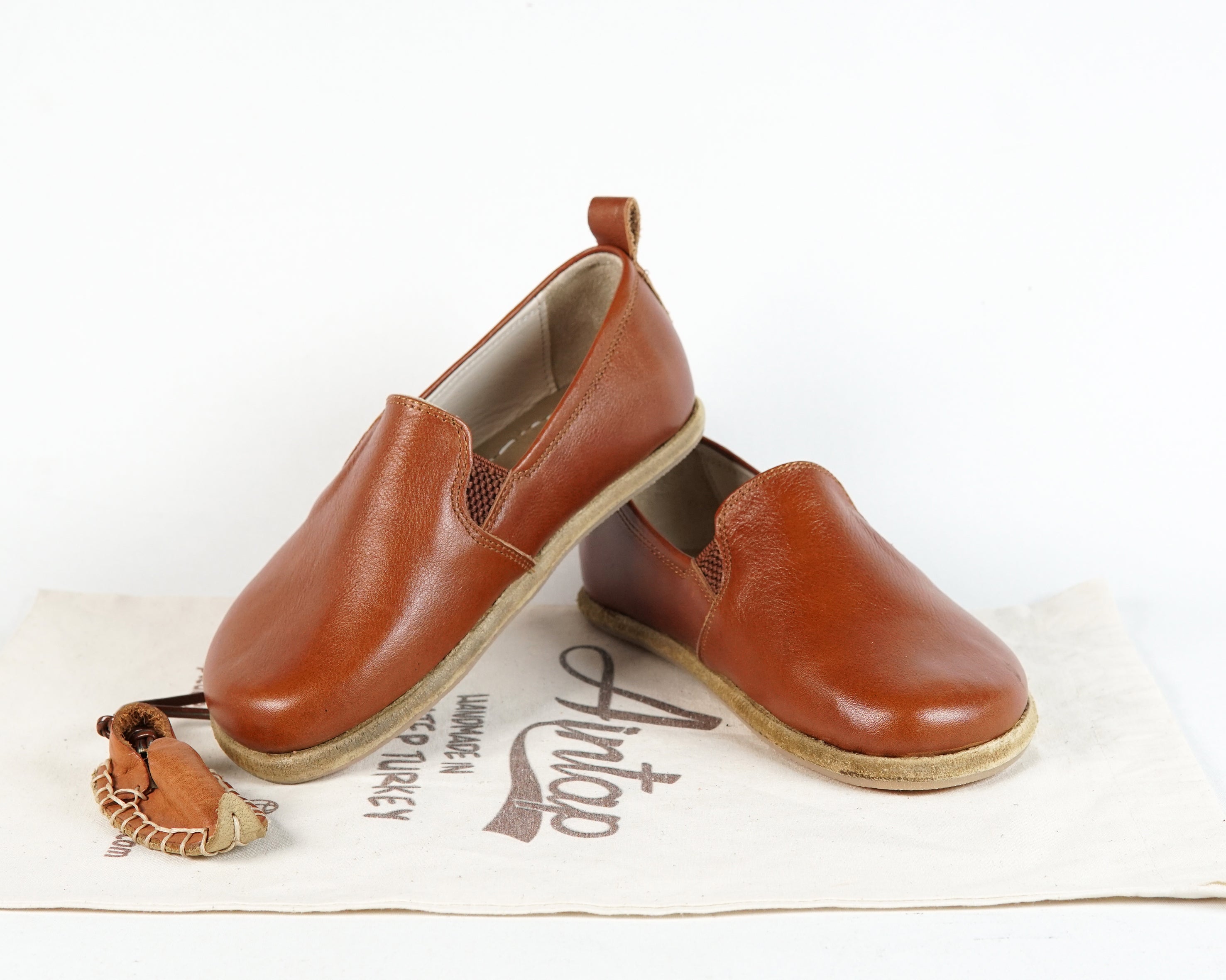 Brown Kids Slip-On Wide Barefoot Shoes Smooth Leather Handmade Leather & Rubber Sole 