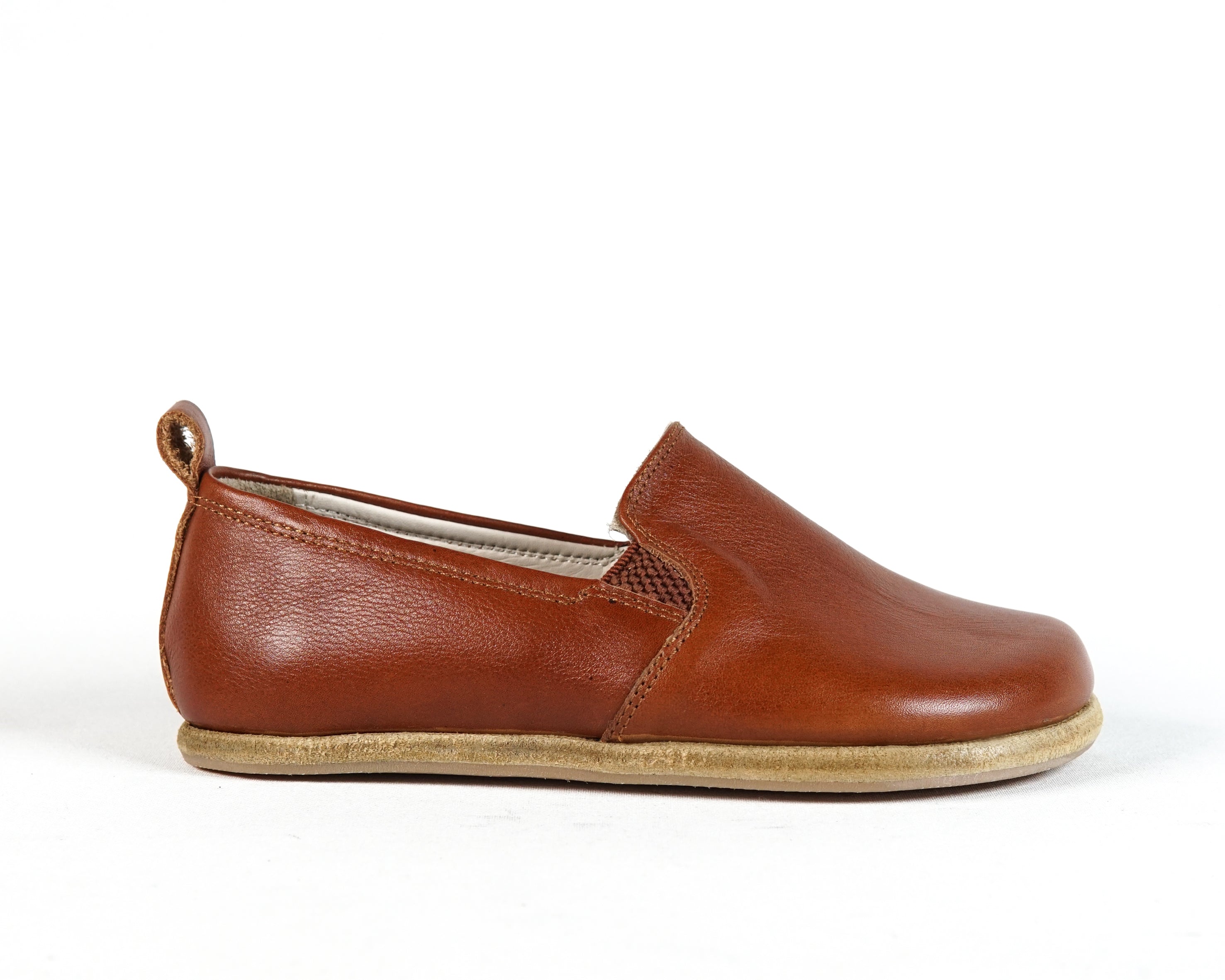 Brown Kids Slip-On Wide Barefoot Shoes Smooth Leather Handmade Leather & Rubber Sole 