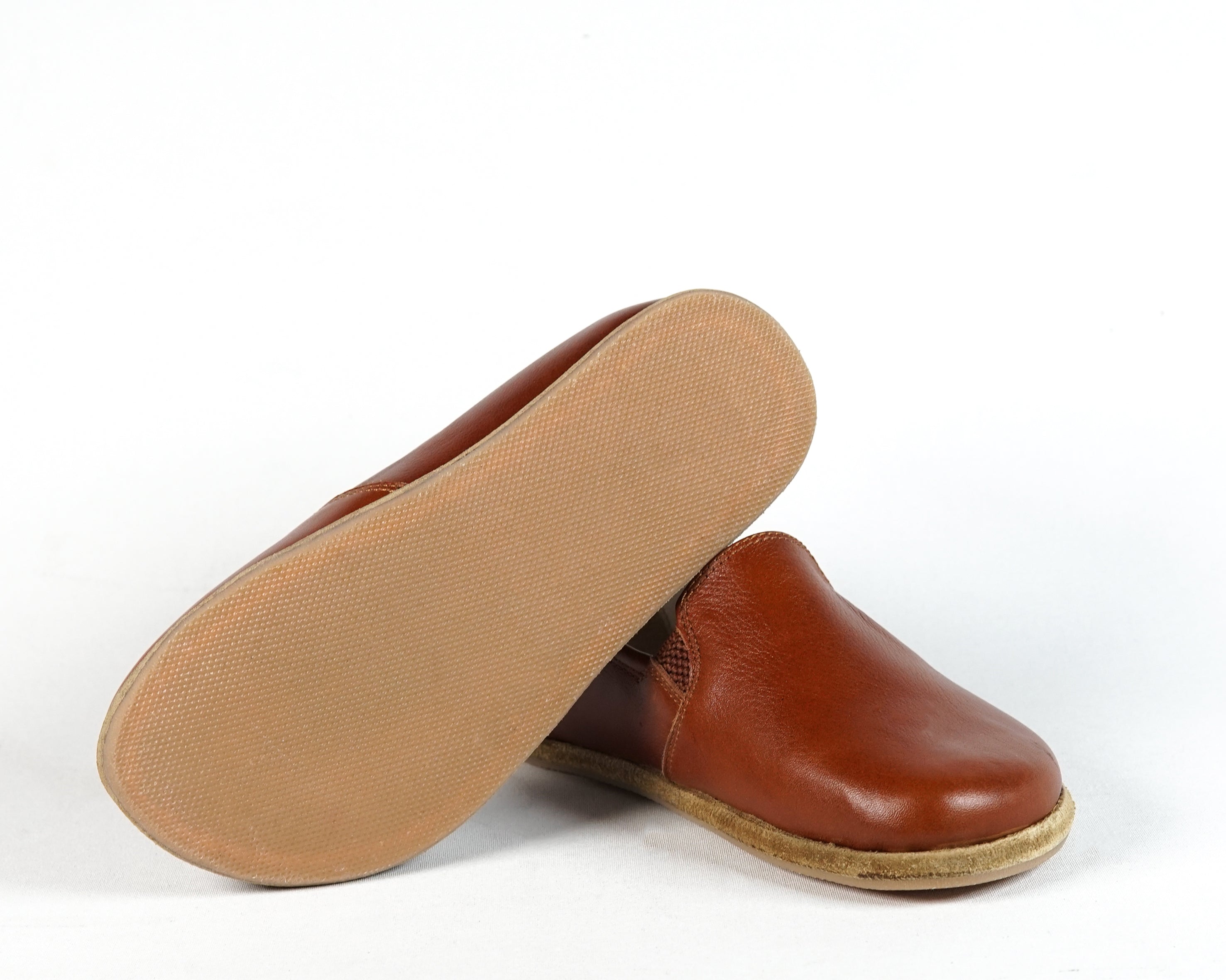 Brown Kids Slip-On Wide Barefoot Shoes Smooth Leather Handmade Leather & Rubber Sole 