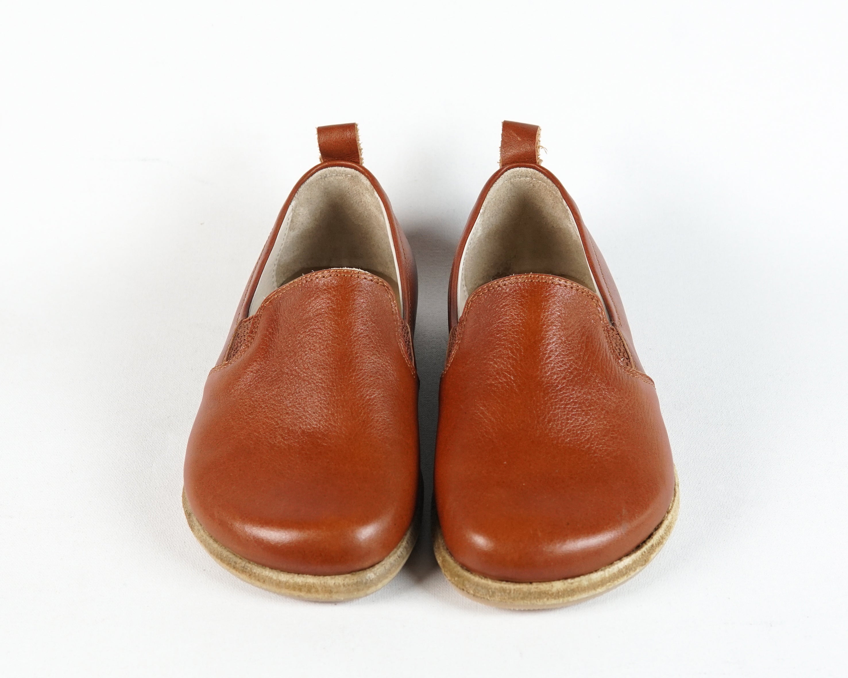 Brown Kids Slip-On Wide Barefoot Shoes Smooth Leather Handmade Leather & Rubber Sole 