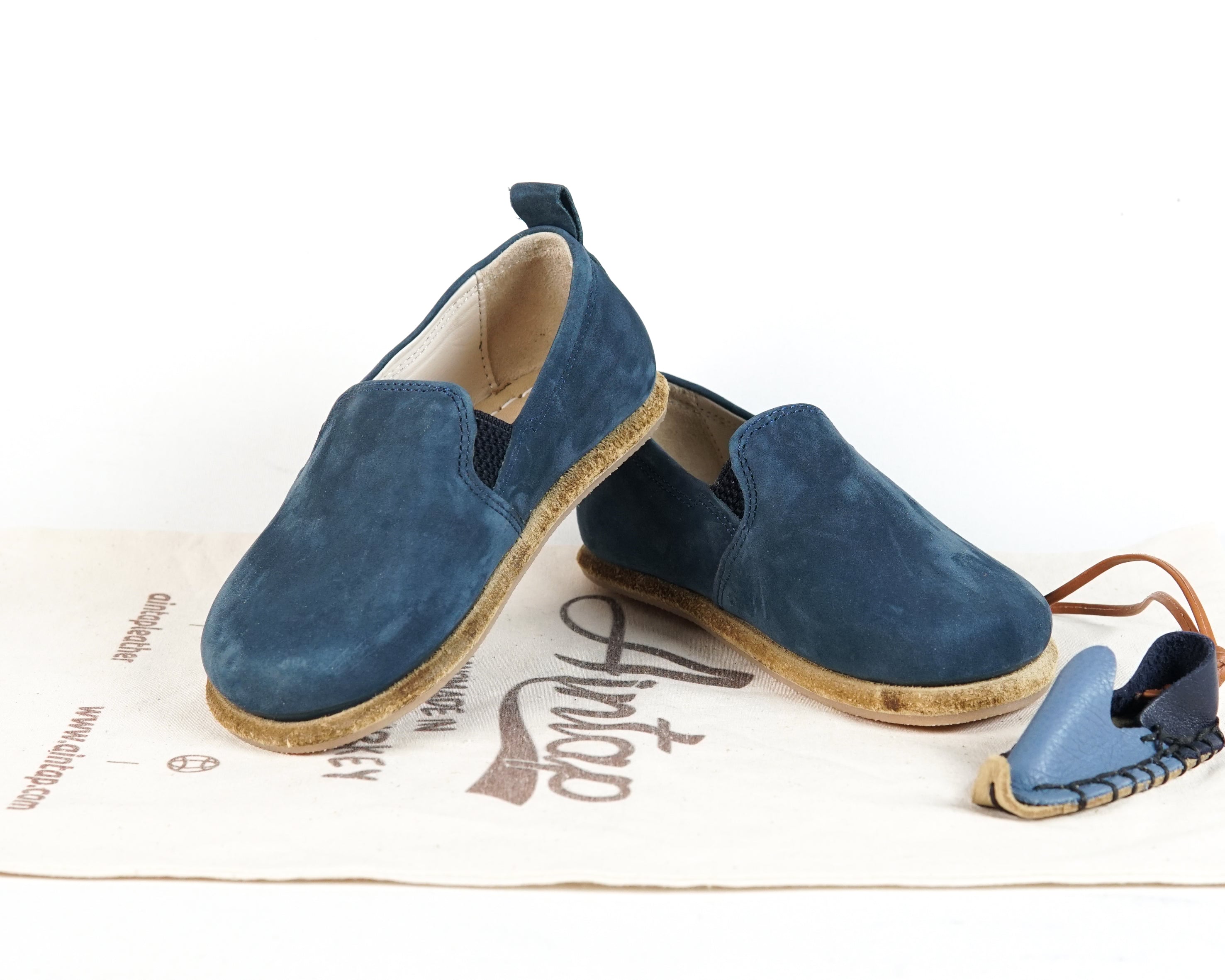 Jeans Kids Slip-On Wide Barefoot Shoes Nubuck Leather Handmade Leather & Rubber Sole 