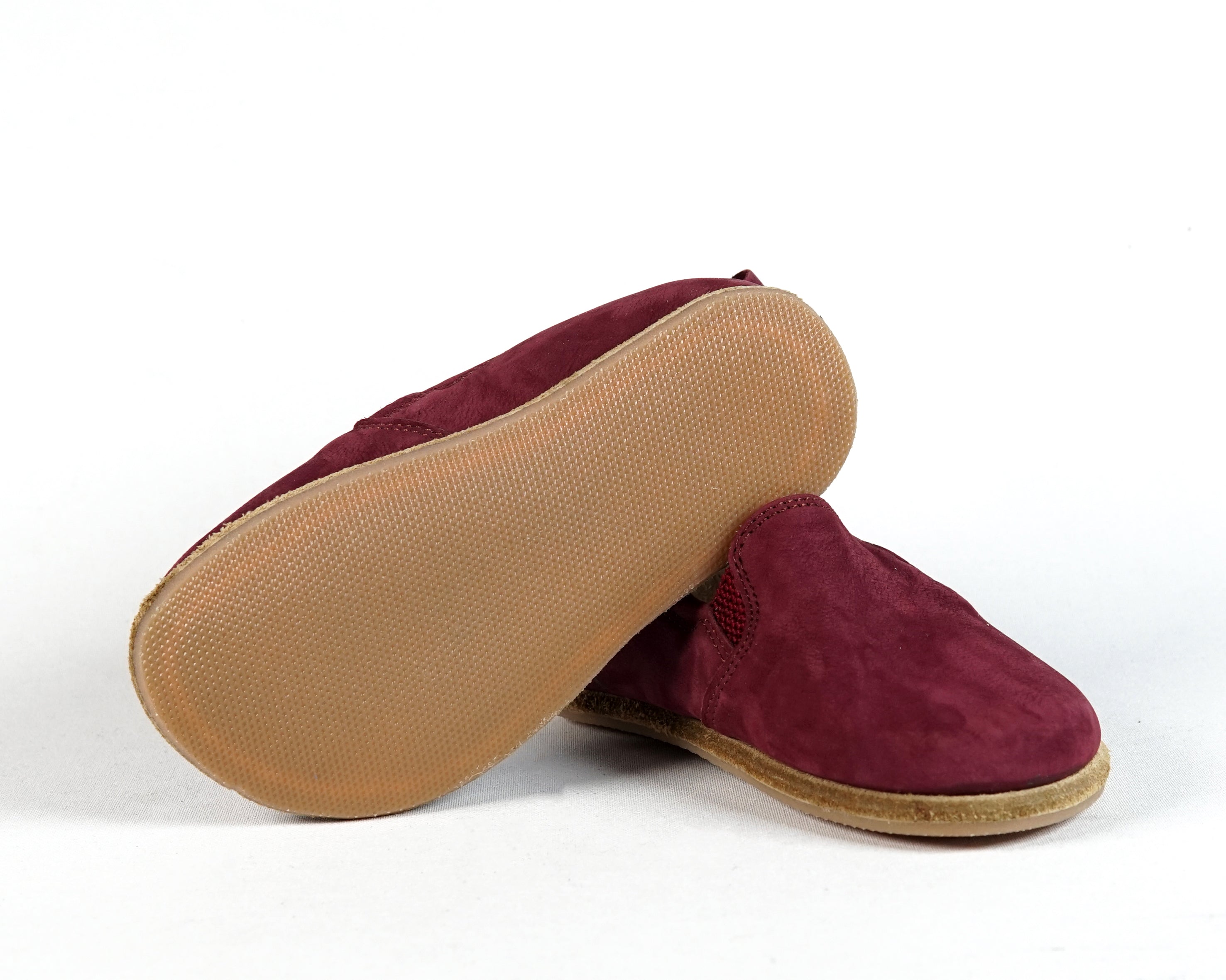 Burgundy Kids Slip-On Wide Barefoot Shoes Nubuck Leather Handmade Leather & Rubber Sole 