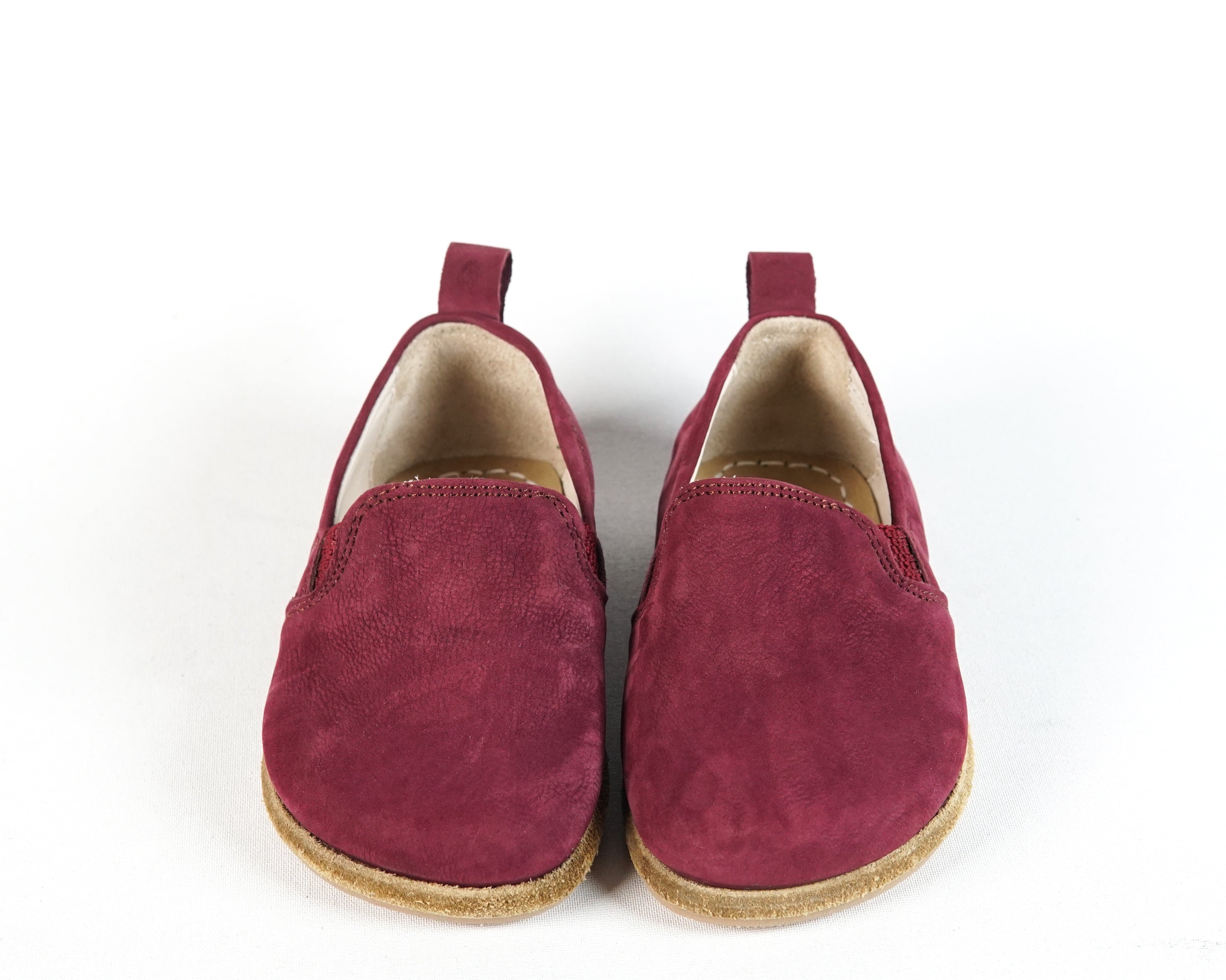 Burgundy Kids Slip-On Wide Barefoot Shoes Nubuck Leather Handmade Leather & Rubber Sole