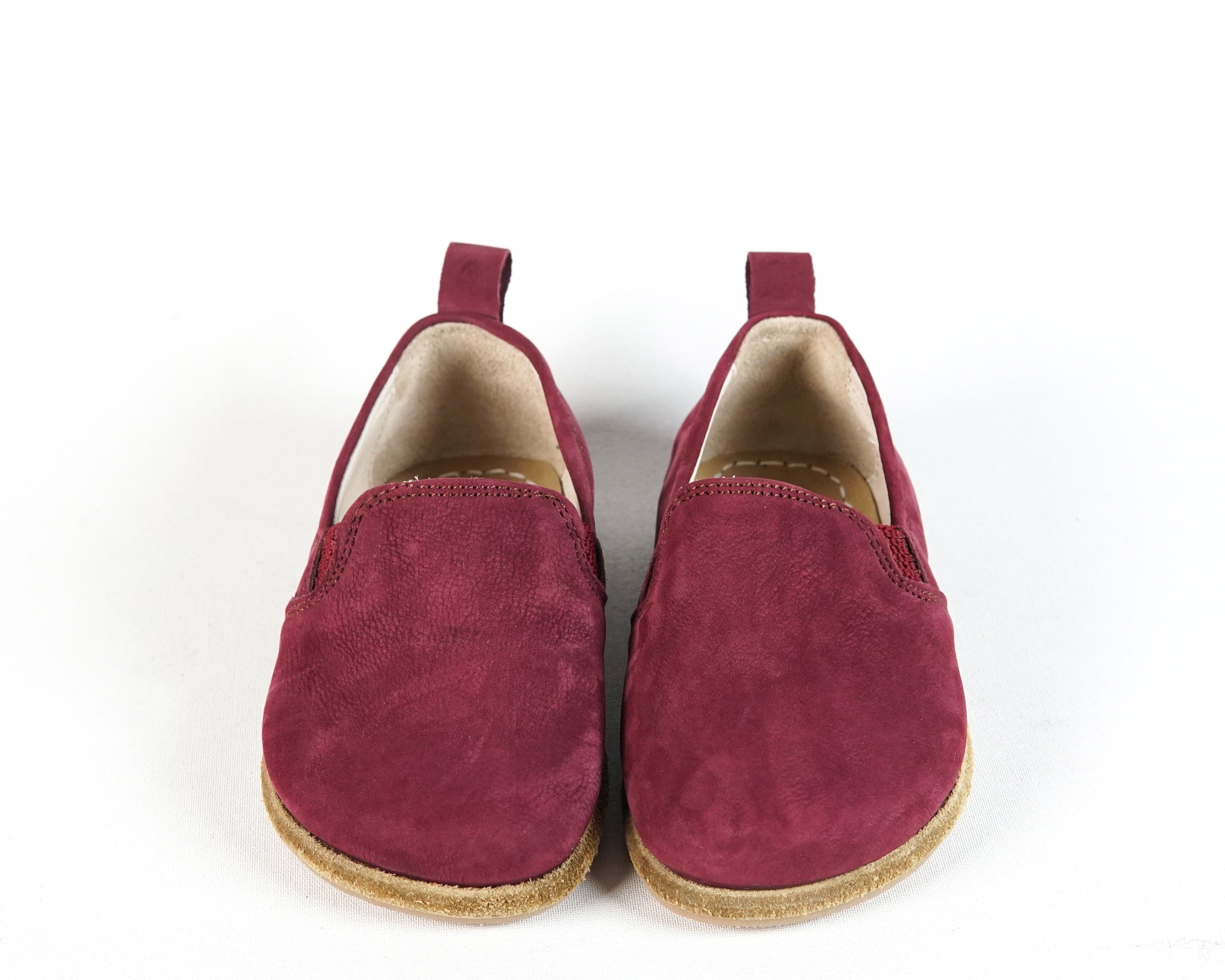 Burgundy Kids Slip-On Wide Barefoot Shoes Nubuck Leather Handmade Leather & Rubber Sole 