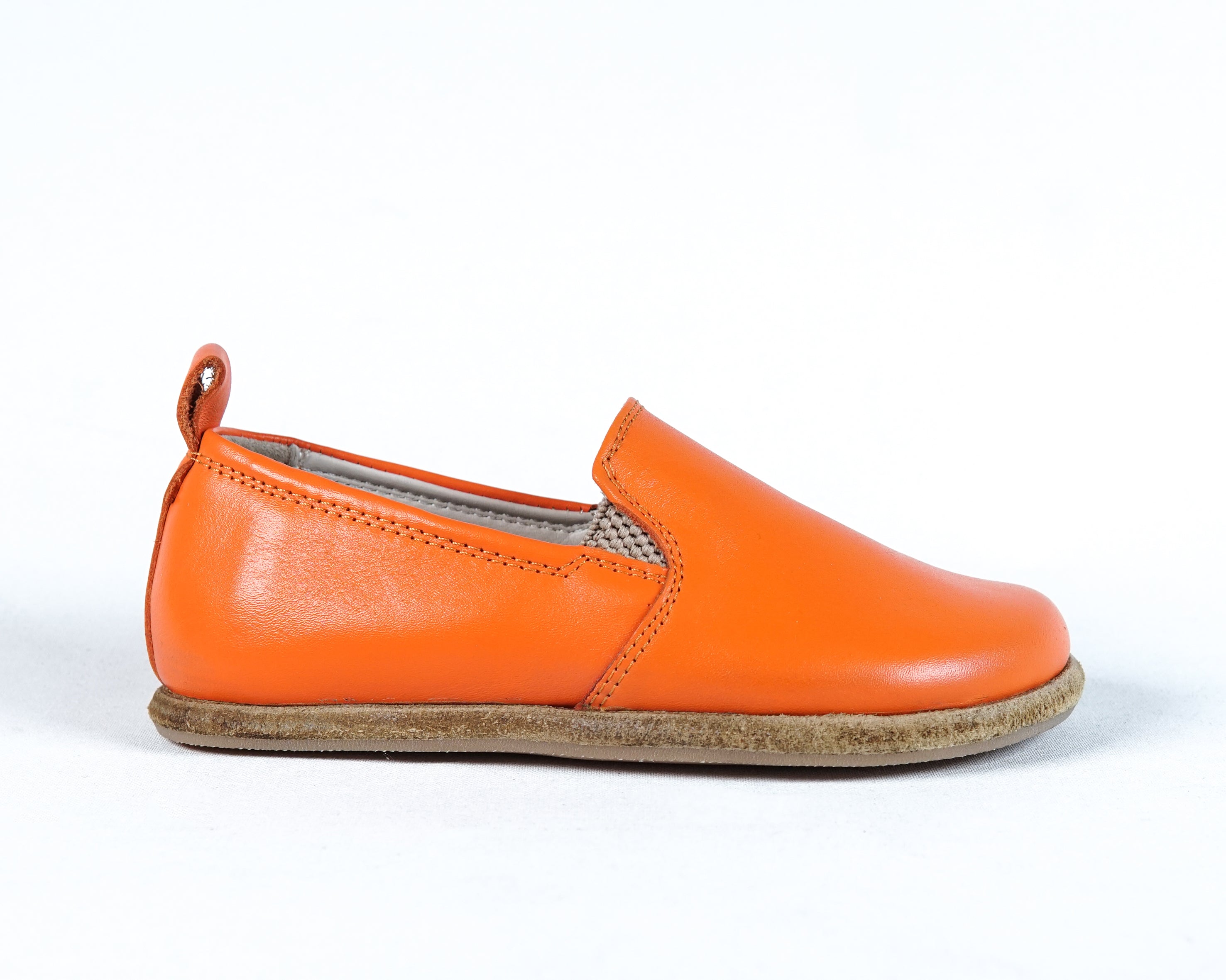 Orange Kids Slip-On Wide Barefoot Shoes Smooth Leather Handmade Leather & Rubber Sole 