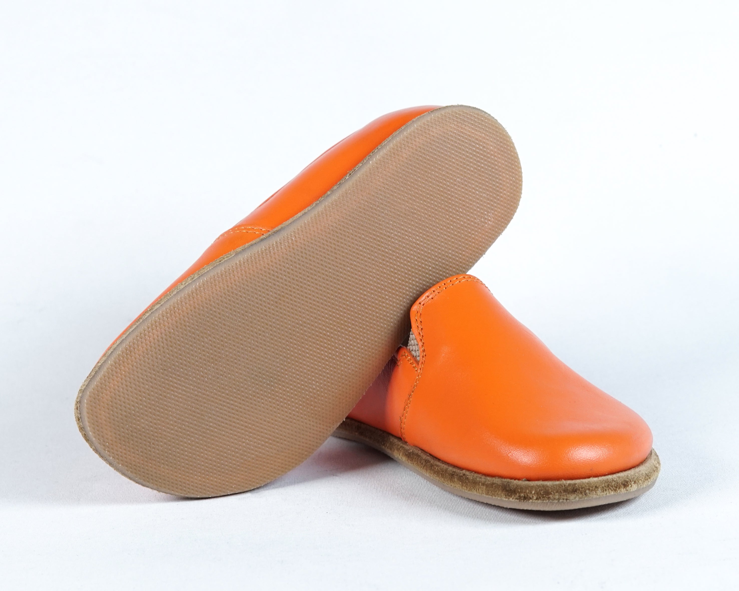 Orange Kids Slip-On Wide Barefoot Shoes Smooth Leather Handmade Leather & Rubber Sole