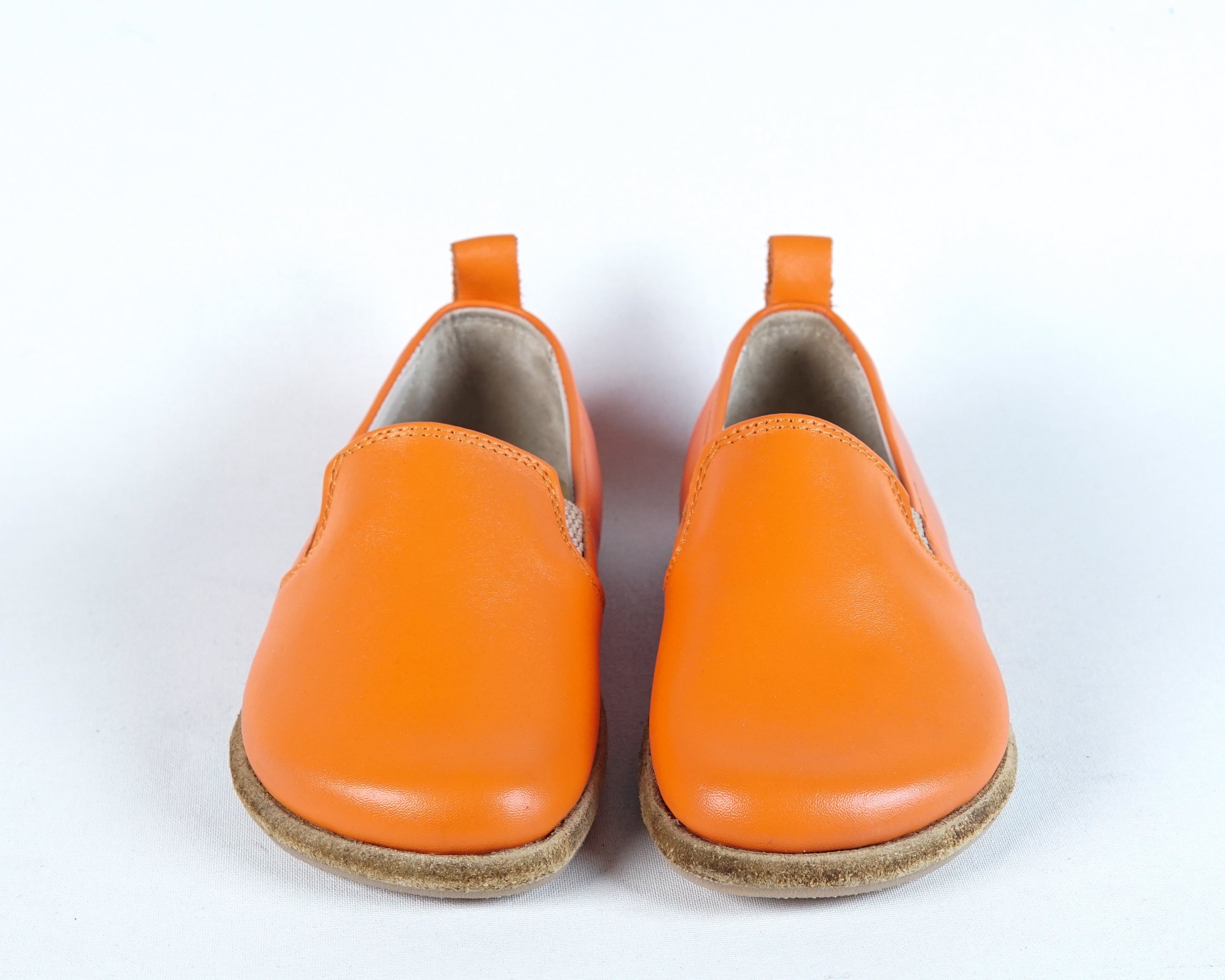 Orange Kids Slip-On Wide Barefoot Shoes Smooth Leather Handmade Leather & Rubber Sole