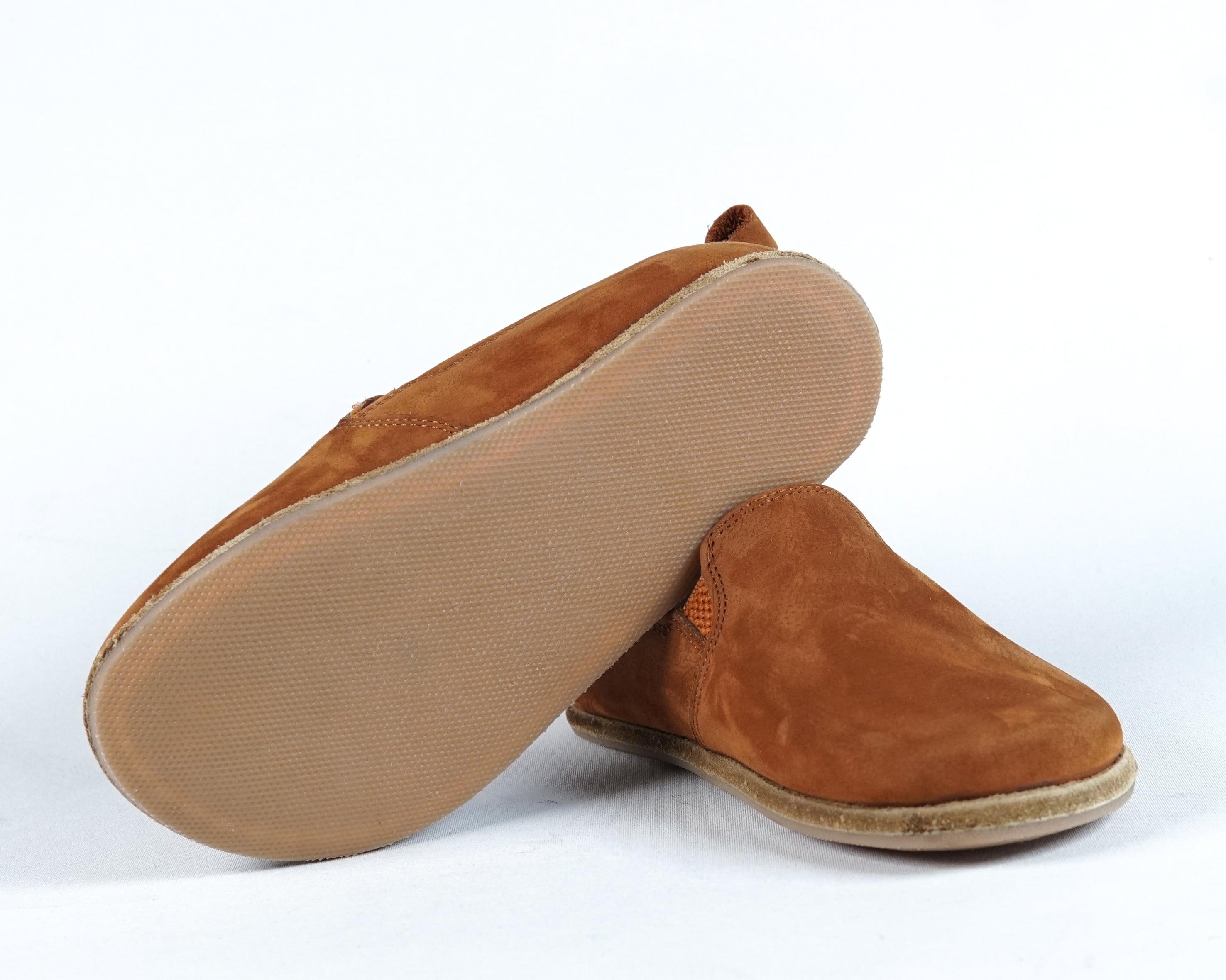 Tan Kids Slip-On Wide Barefoot Shoes Nubuck Leather Handmade Leather & Rubber Sole