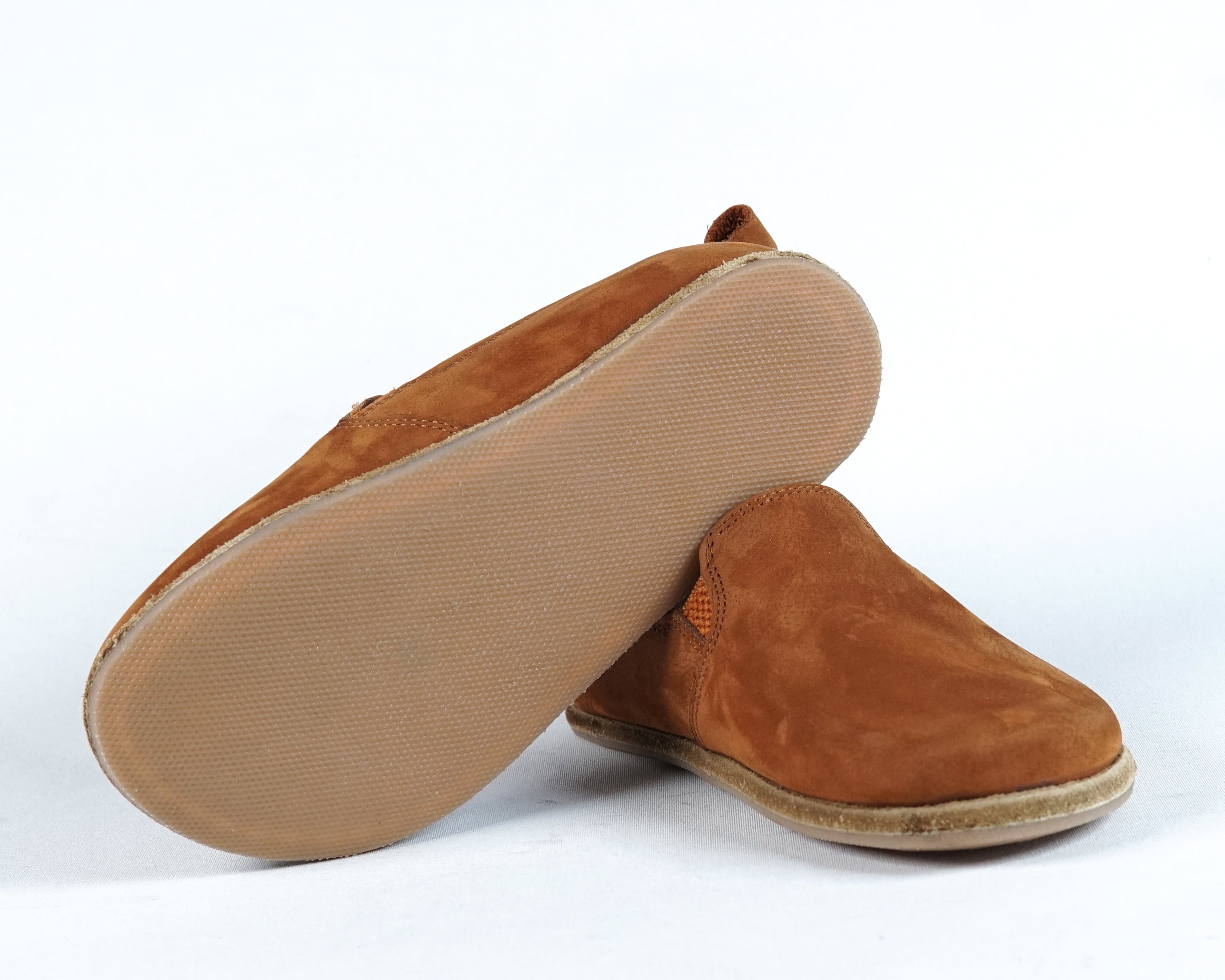 Tan Kids Slip-On Wide Barefoot Shoes Nubuck Leather Handmade Leather & Rubber Sole 