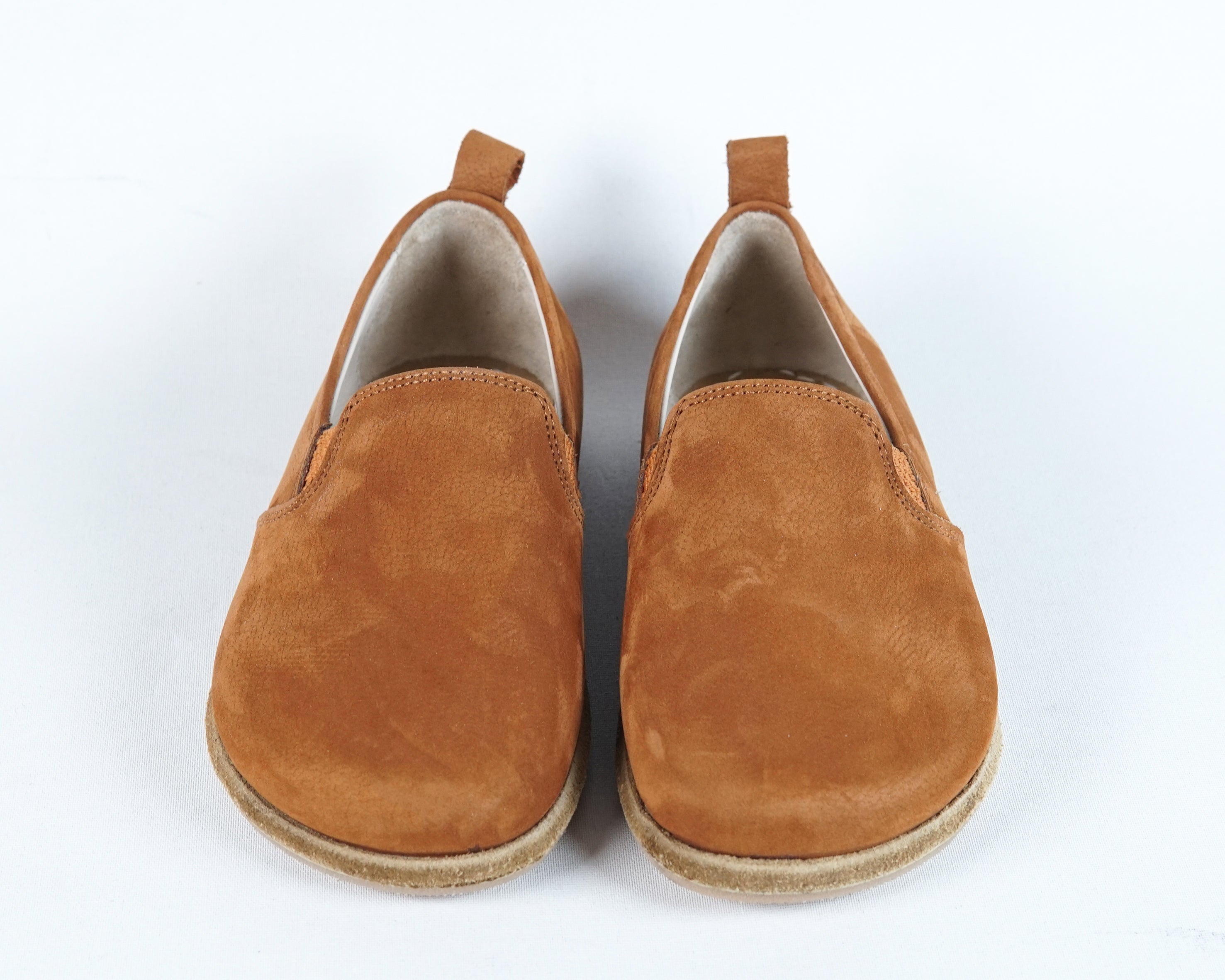 Tan Kids Slip-On Wide Barefoot Shoes Nubuck Leather Handmade Leather & Rubber Sole