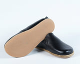 Black Kids Slip-On Wide Barefoot Shoes Smooth Leather Handmade Leather & Rubber Sole 