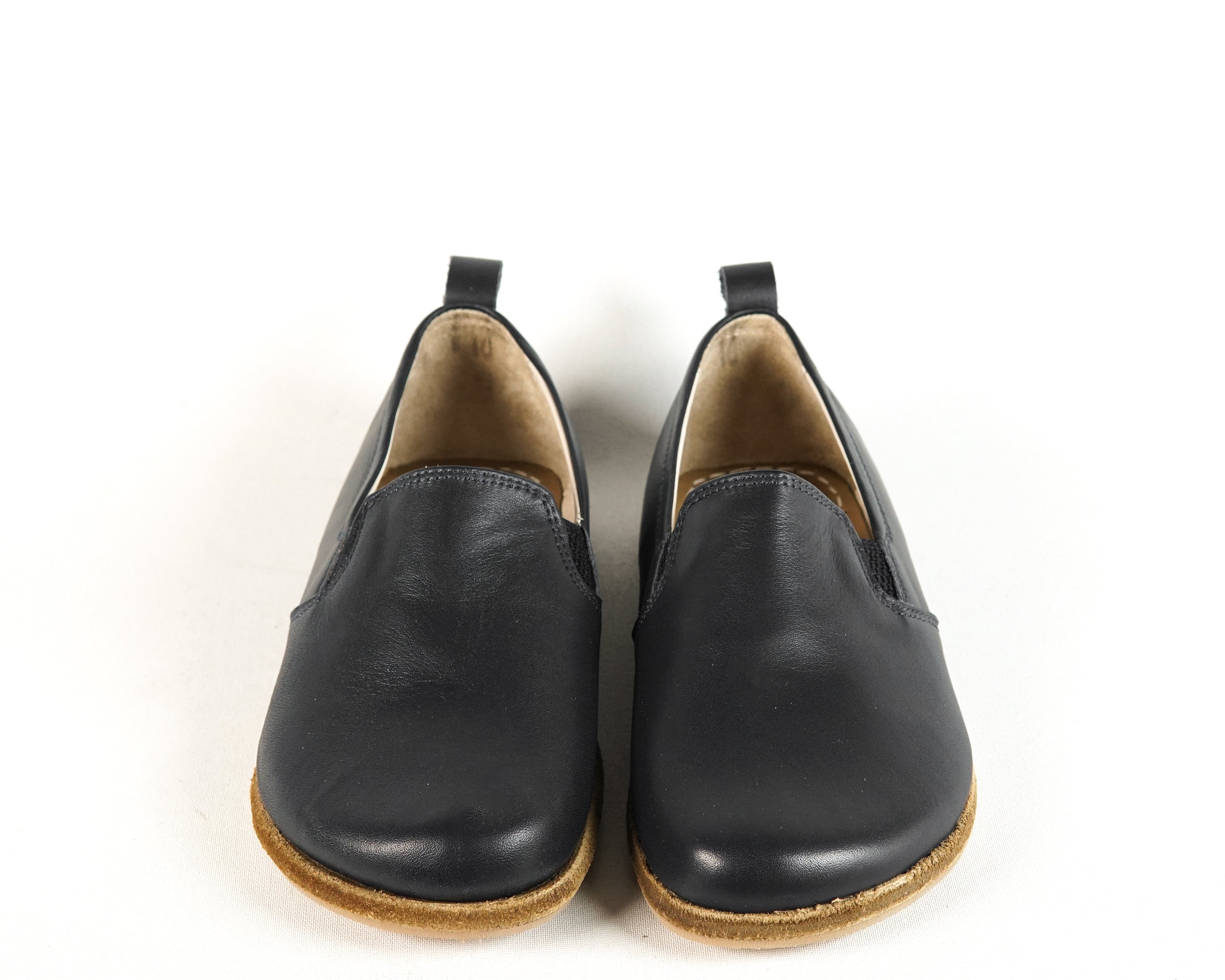 Black Kids Slip-On Wide Barefoot Shoes Smooth Leather Handmade Leather & Rubber Sole 