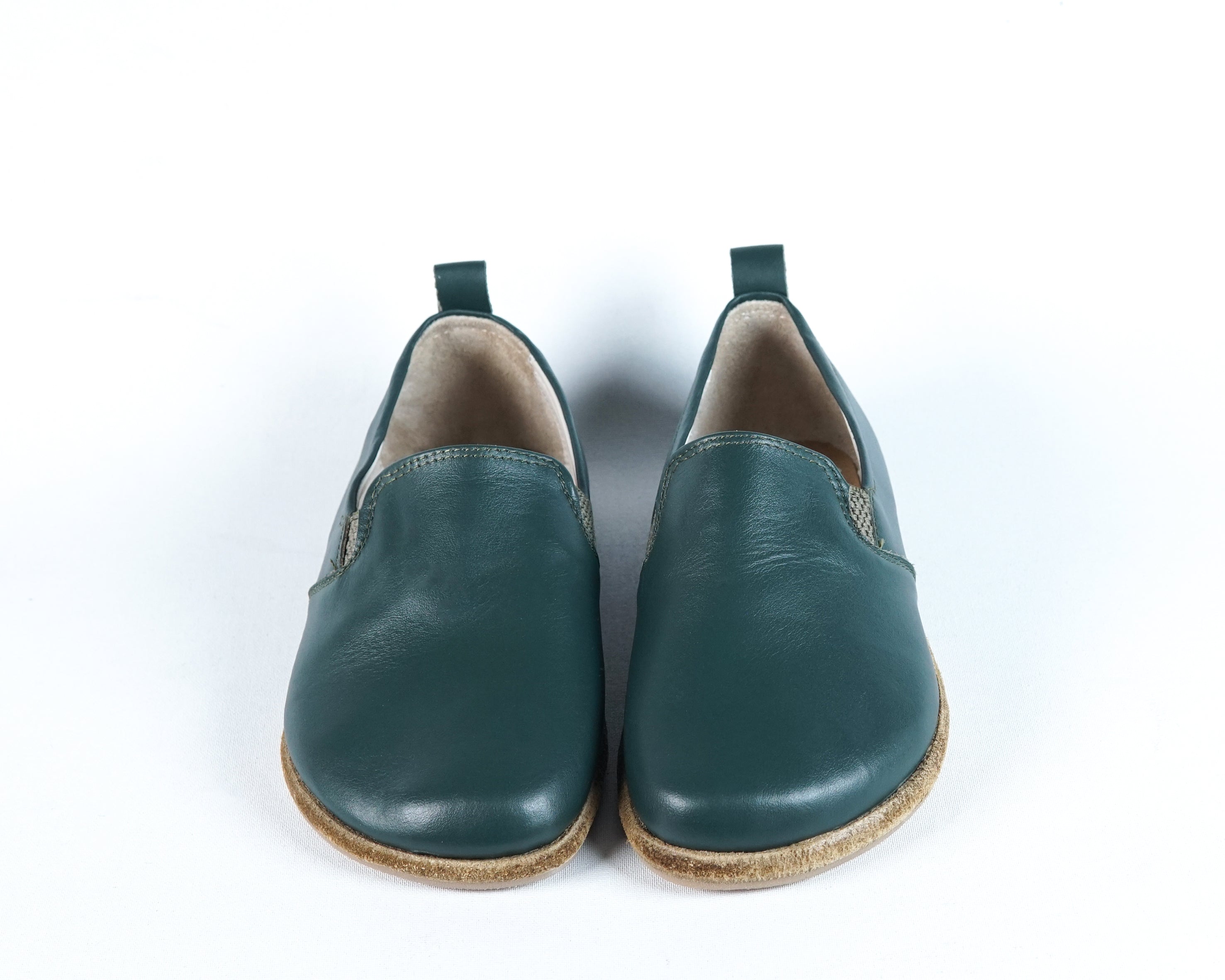 Green Kids Slip-On Wide Barefoot Shoes Smooth Leather Handmade Leather & Rubber Sole 