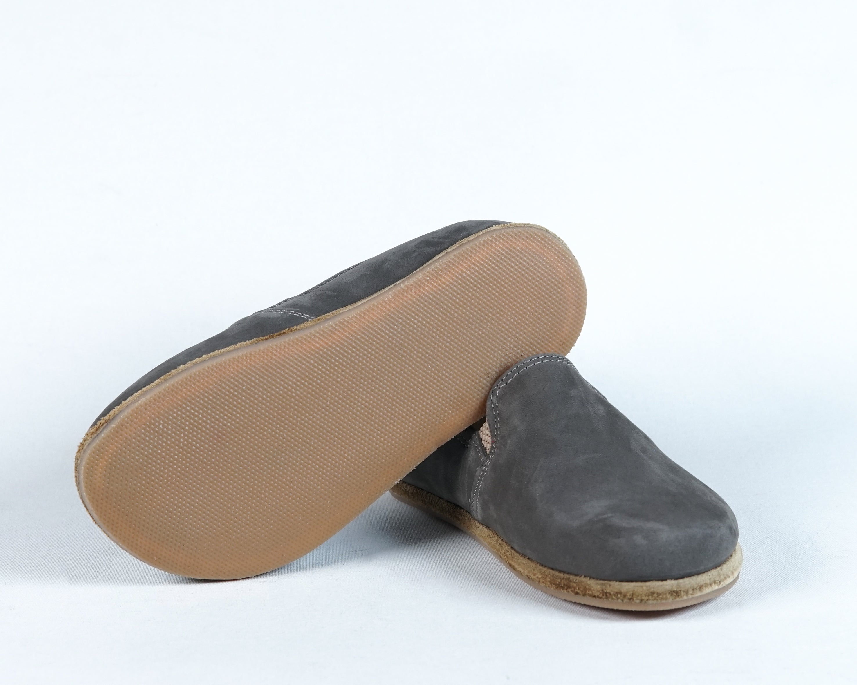 Gray Kids Slip-On Wide Barefoot Shoes Nubuck Leather Handmade Leather & Rubber Sole