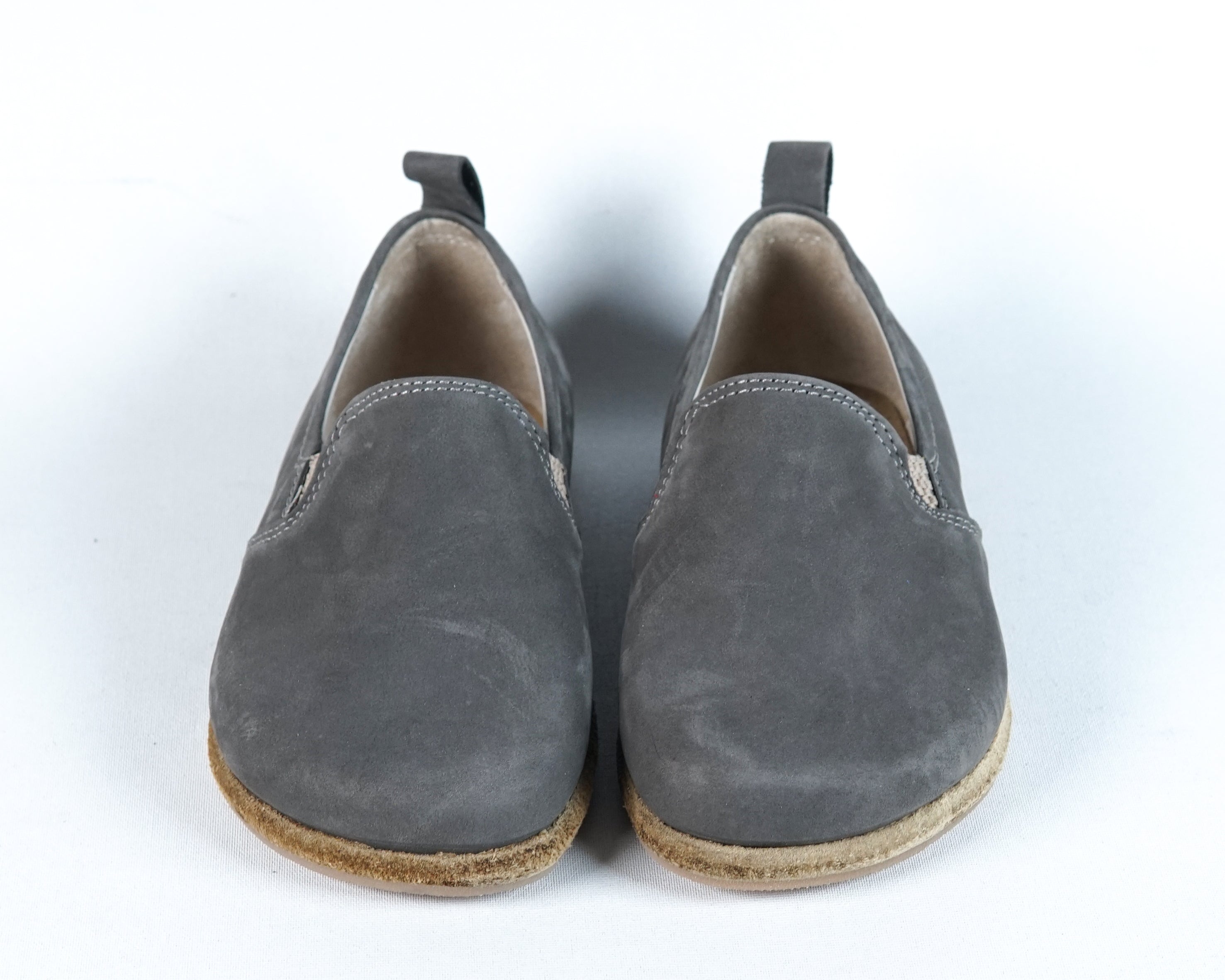 Gray Kids Slip-On Wide Barefoot Shoes Nubuck Leather Handmade Leather & Rubber Sole 