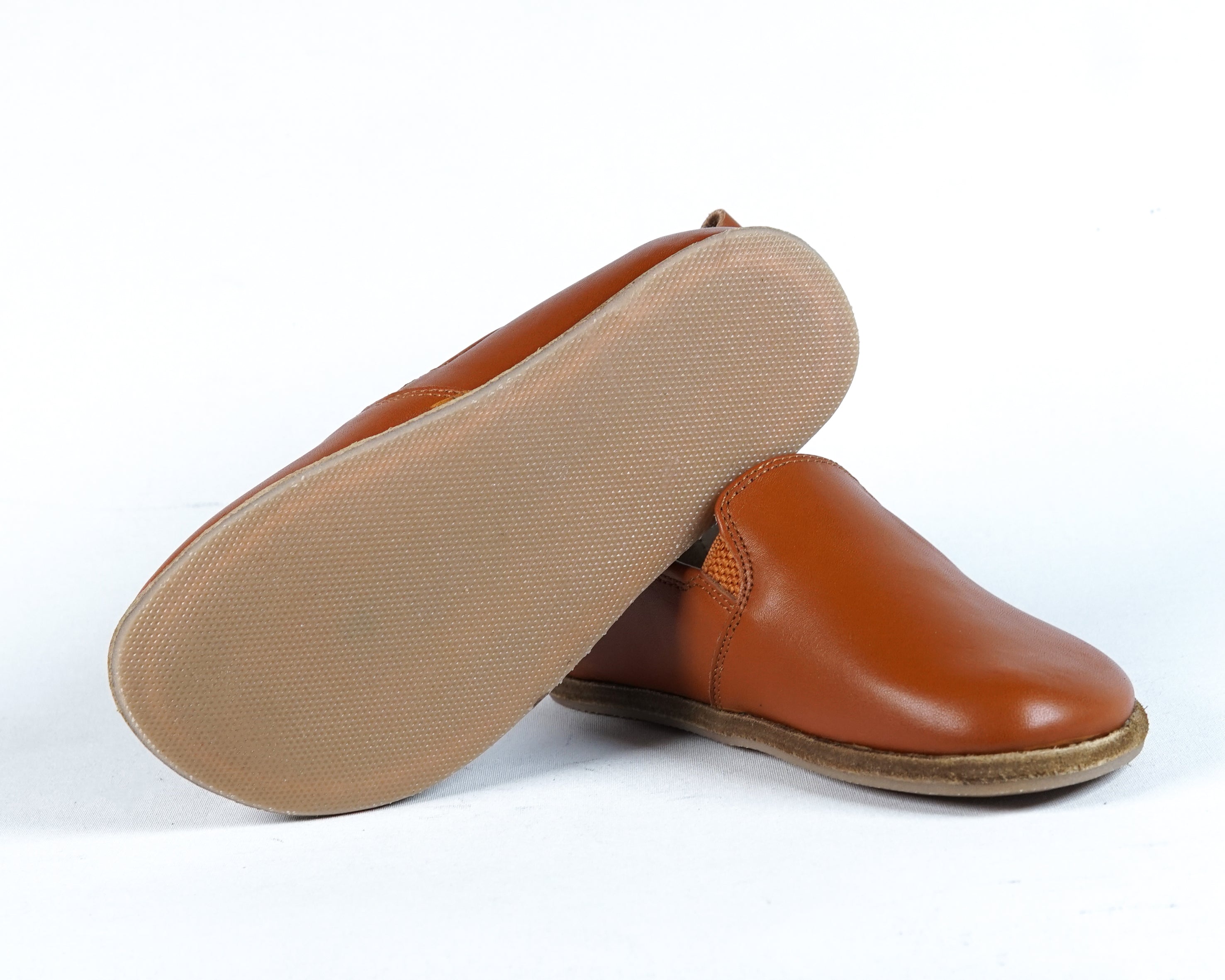 Tan Kids Slip-On Wide Barefoot Shoes Smooth Leather Handmade Leather & Rubber Sole