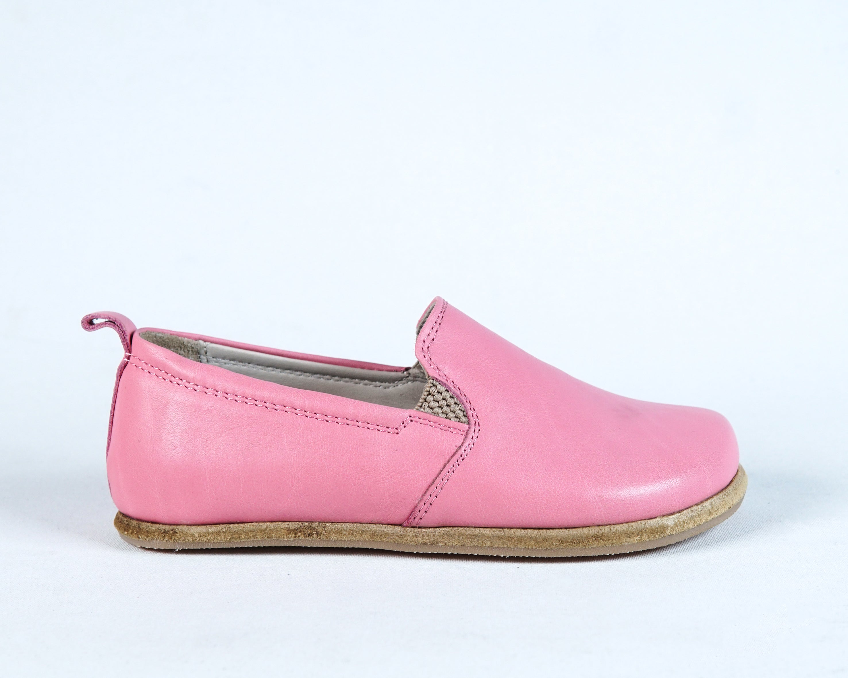 Pink Kids Slip-On Wide Barefoot Shoes Smooth Leather Handmade Leather & Rubber Sole 