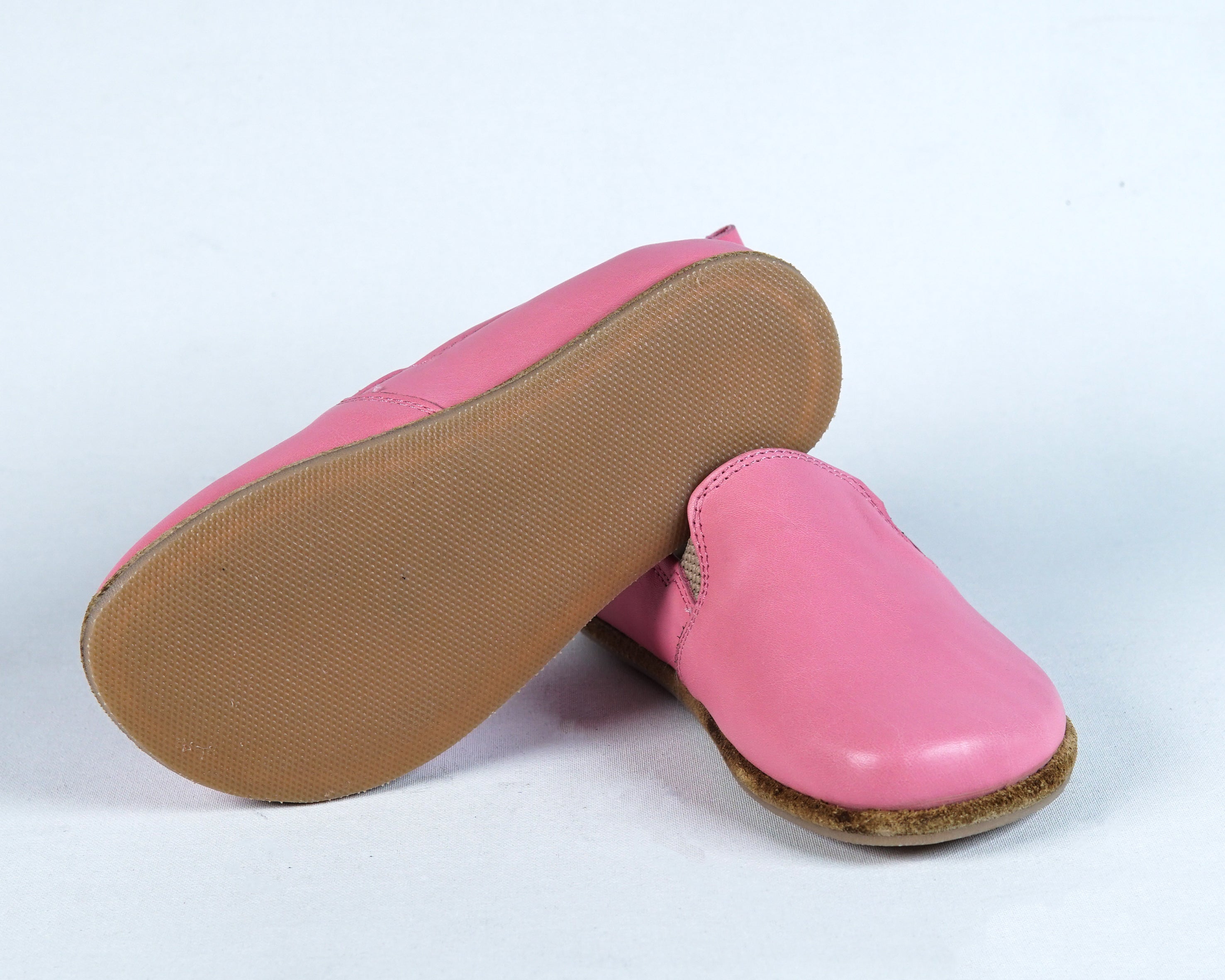 Pink Kids Slip-On Wide Barefoot Shoes Smooth Leather Handmade Leather & Rubber Sole