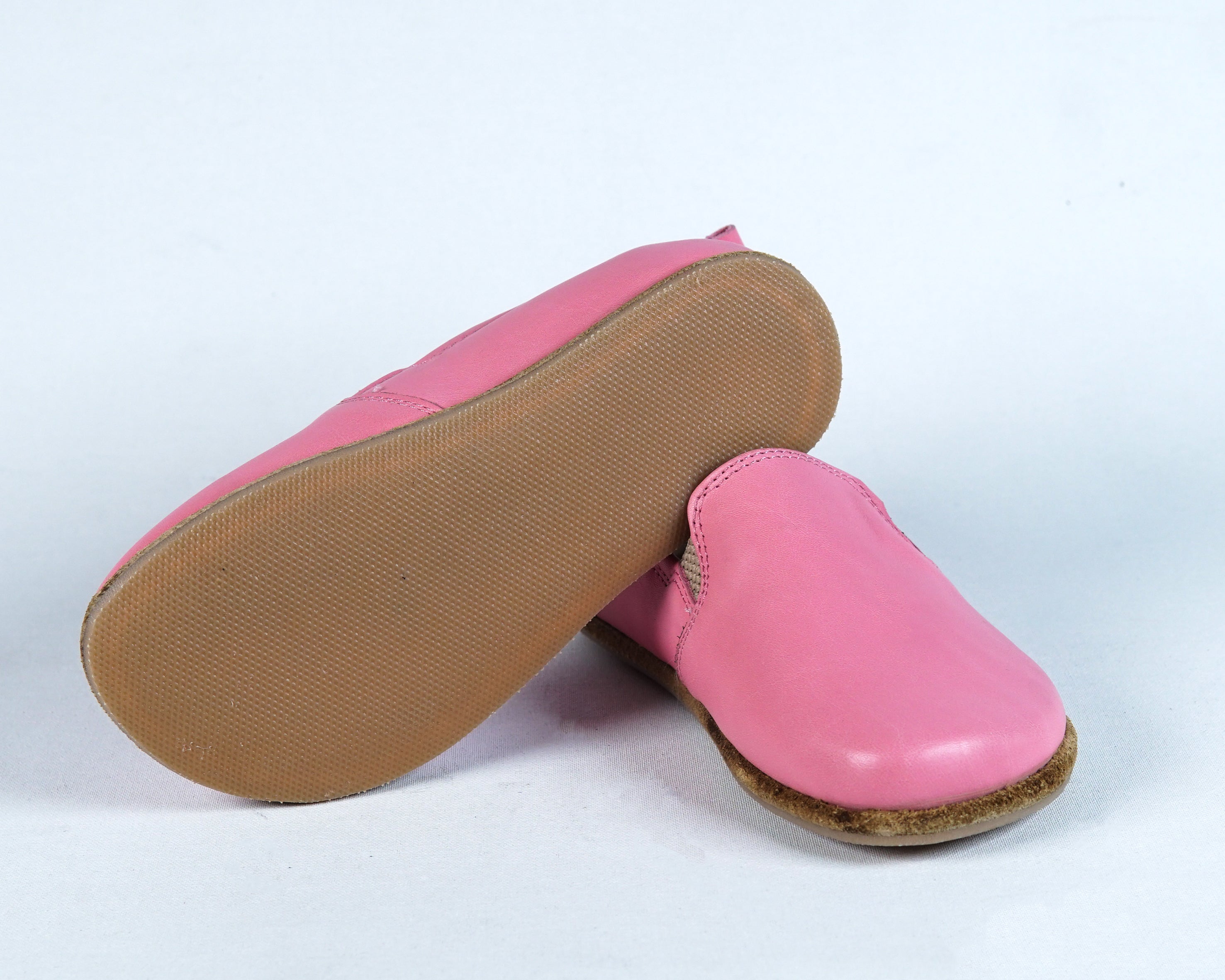 Pink Kids Slip-On Wide Barefoot Shoes Smooth Leather Handmade Leather & Rubber Sole 