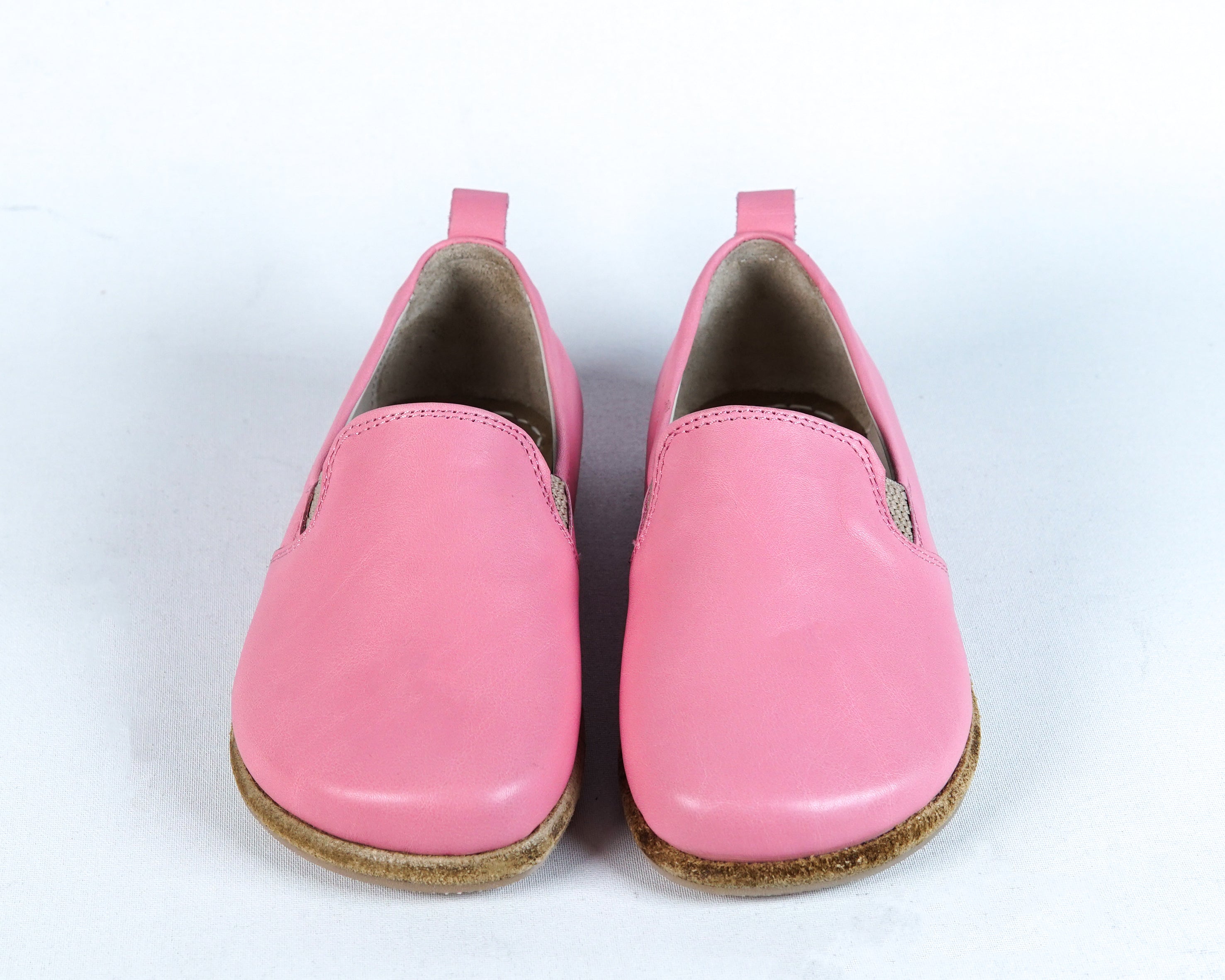Pink Kids Slip-On Wide Barefoot Shoes Smooth Leather Handmade Leather & Rubber Sole 