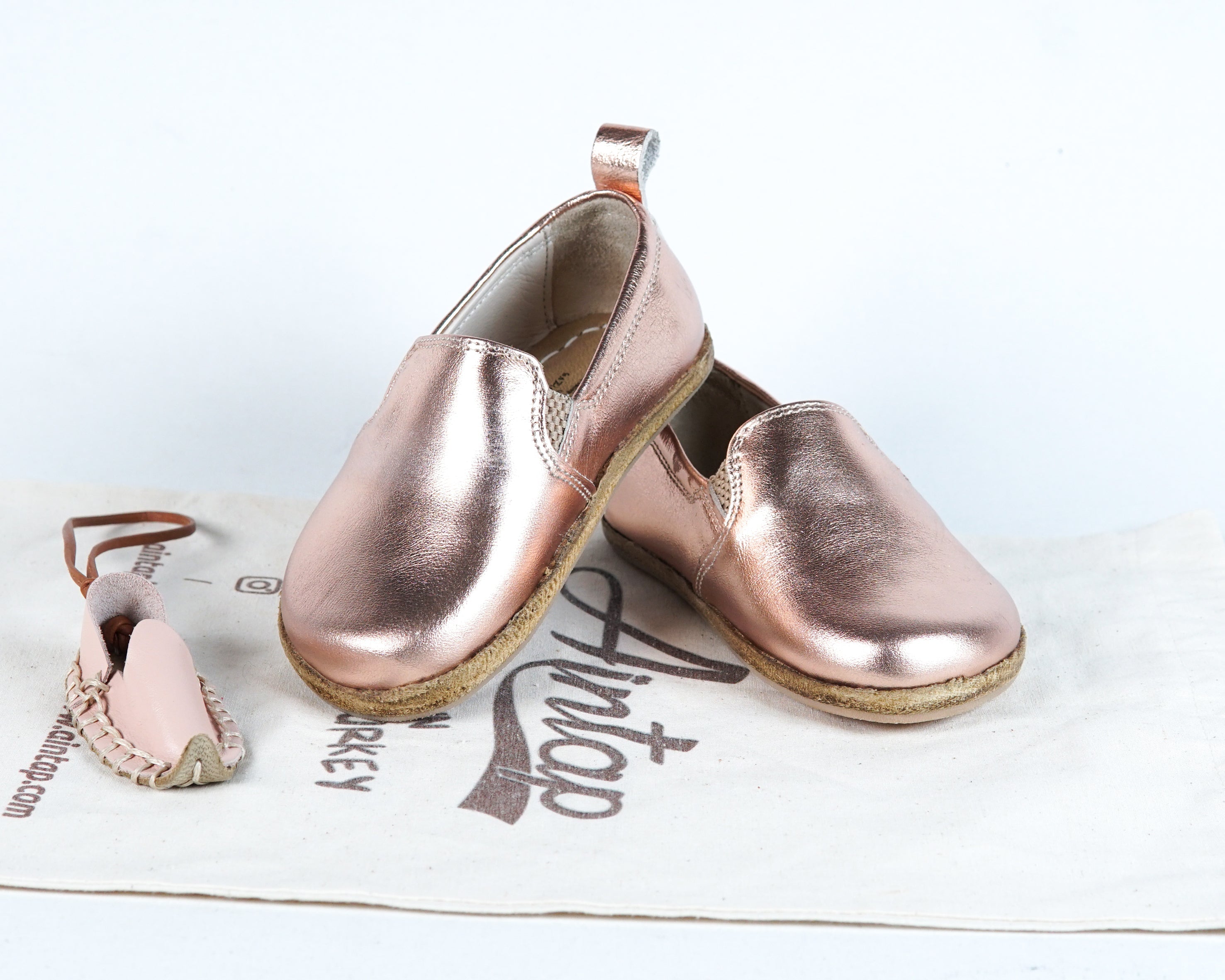 Rose Kids Slip-On Wide Barefoot Shoes Smooth Leather Handmade Leather & Rubber Sole 