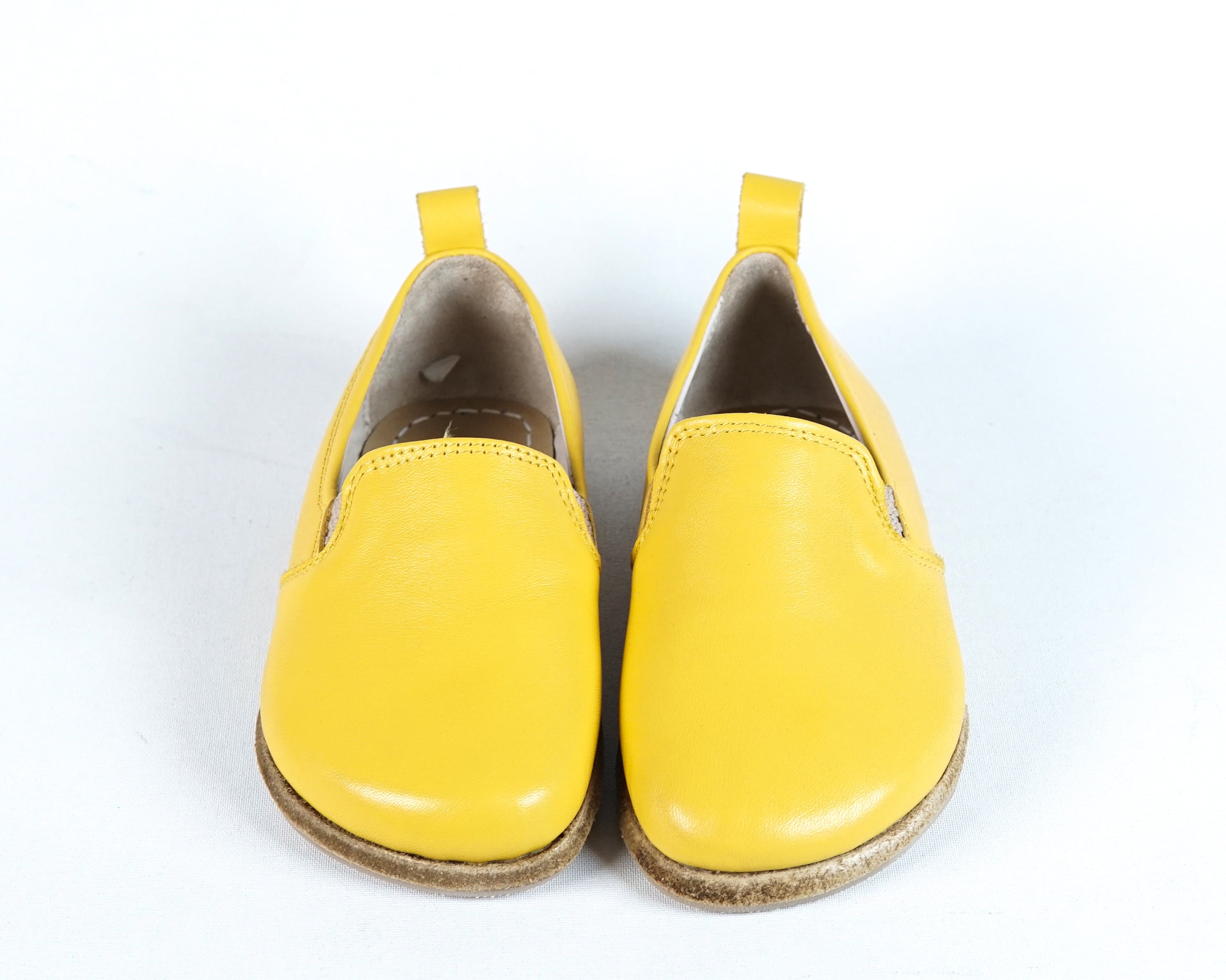 Yellow Kids Slip-On Wide Barefoot Shoes Smooth Leather Handmade Leather & Rubber Sole 