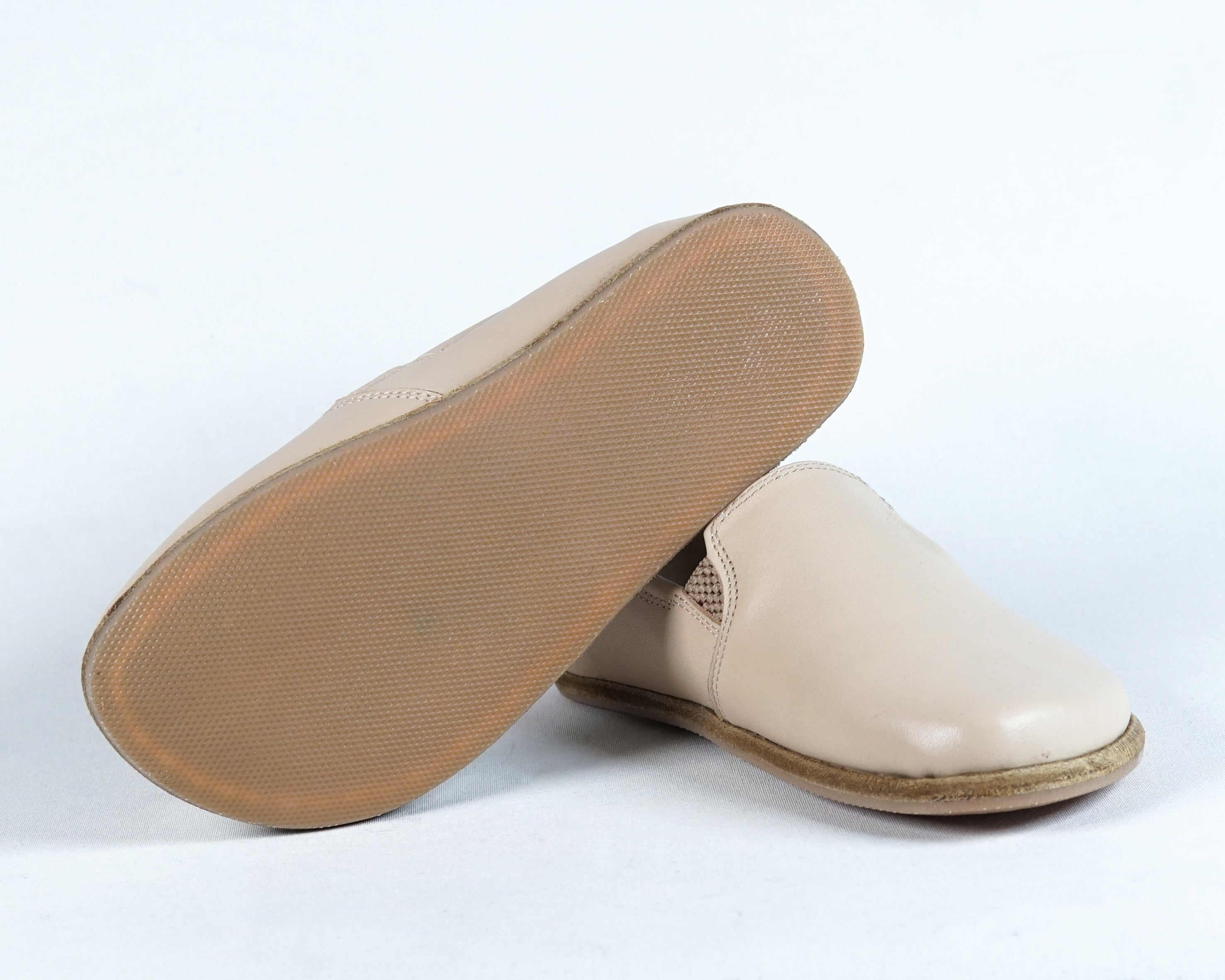 Cream Kids Slip-On Wide Barefoot Shoes Smooth Leather Handmade Leather & Rubber Sole