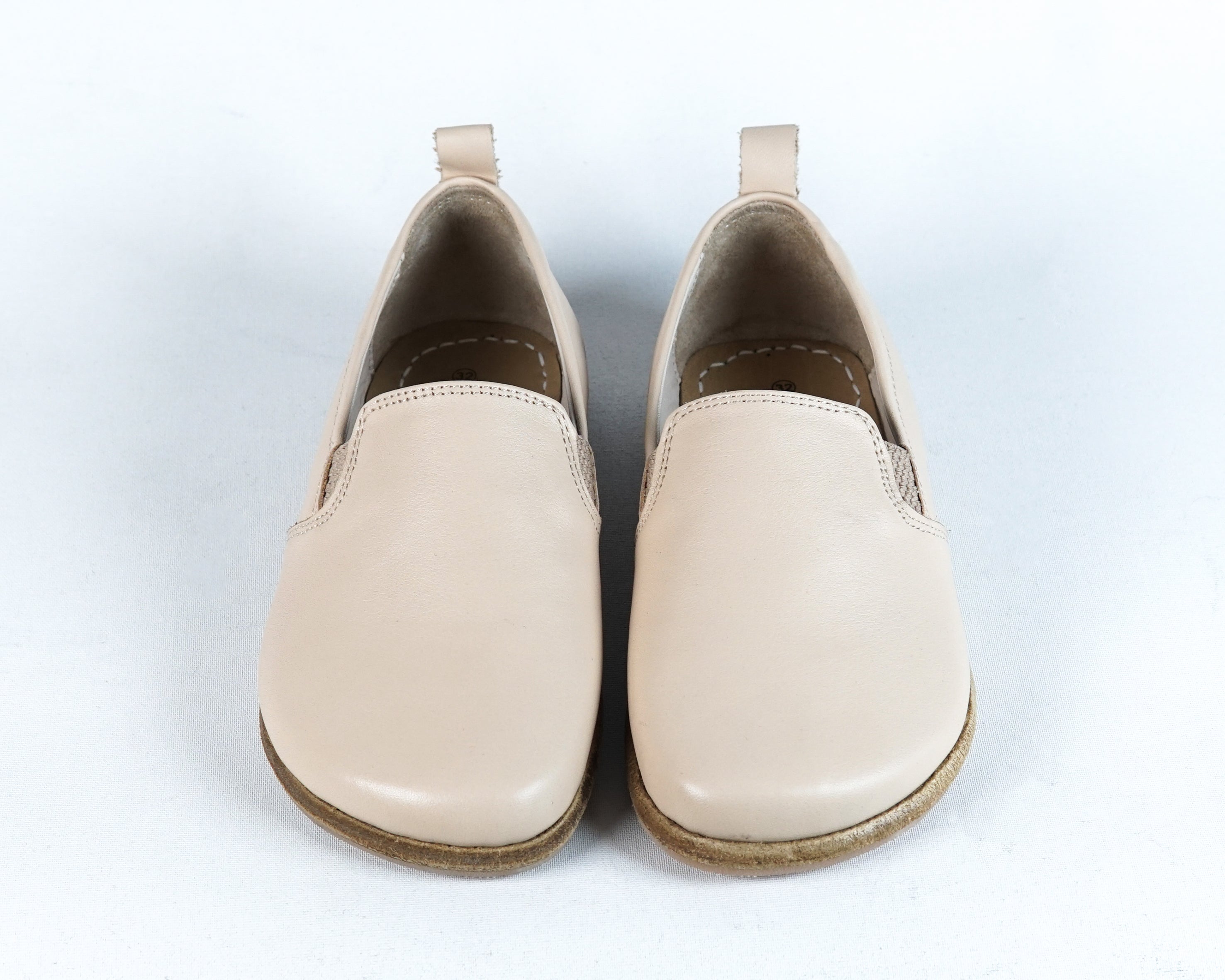 Cream Kids Slip-On Wide Barefoot Shoes Smooth Leather Handmade Leather & Rubber Sole 