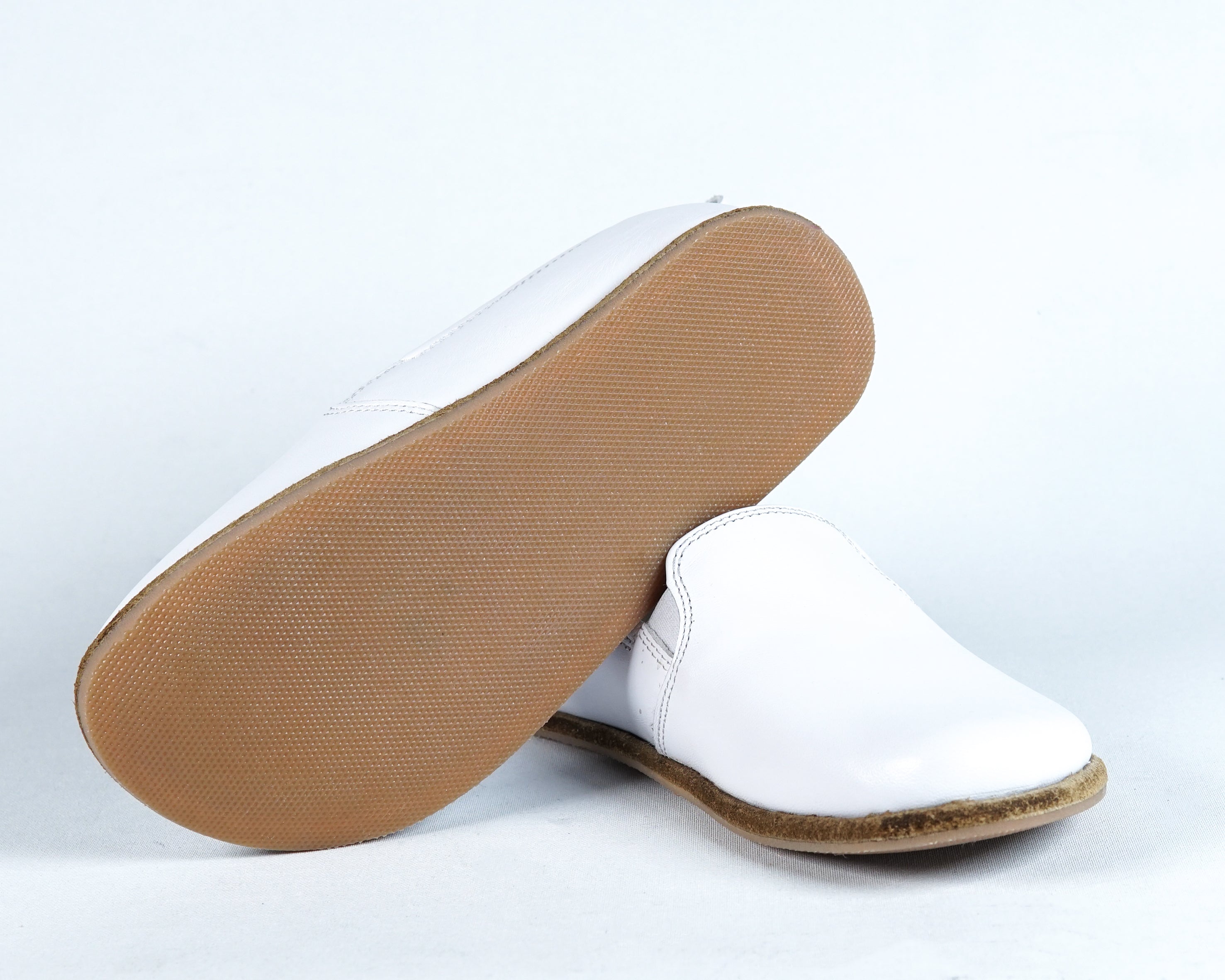 White Kids Slip-On Wide Barefoot Shoes Smooth Leather Handmade Leather & Rubber Sole