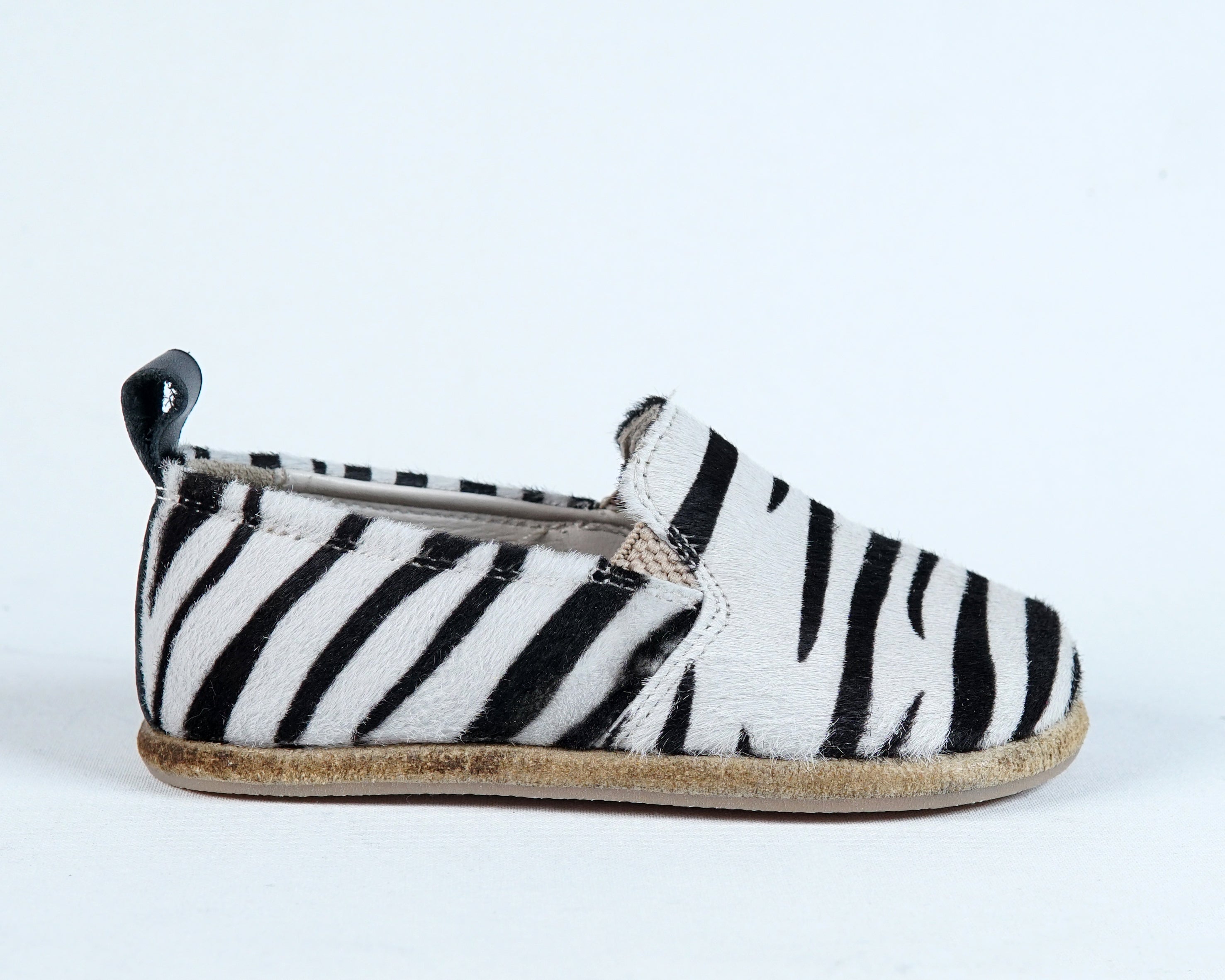 Zebra Kids Slip-On Wide Barefoot Shoes Smooth Leather Handmade Leather & Rubber Sole