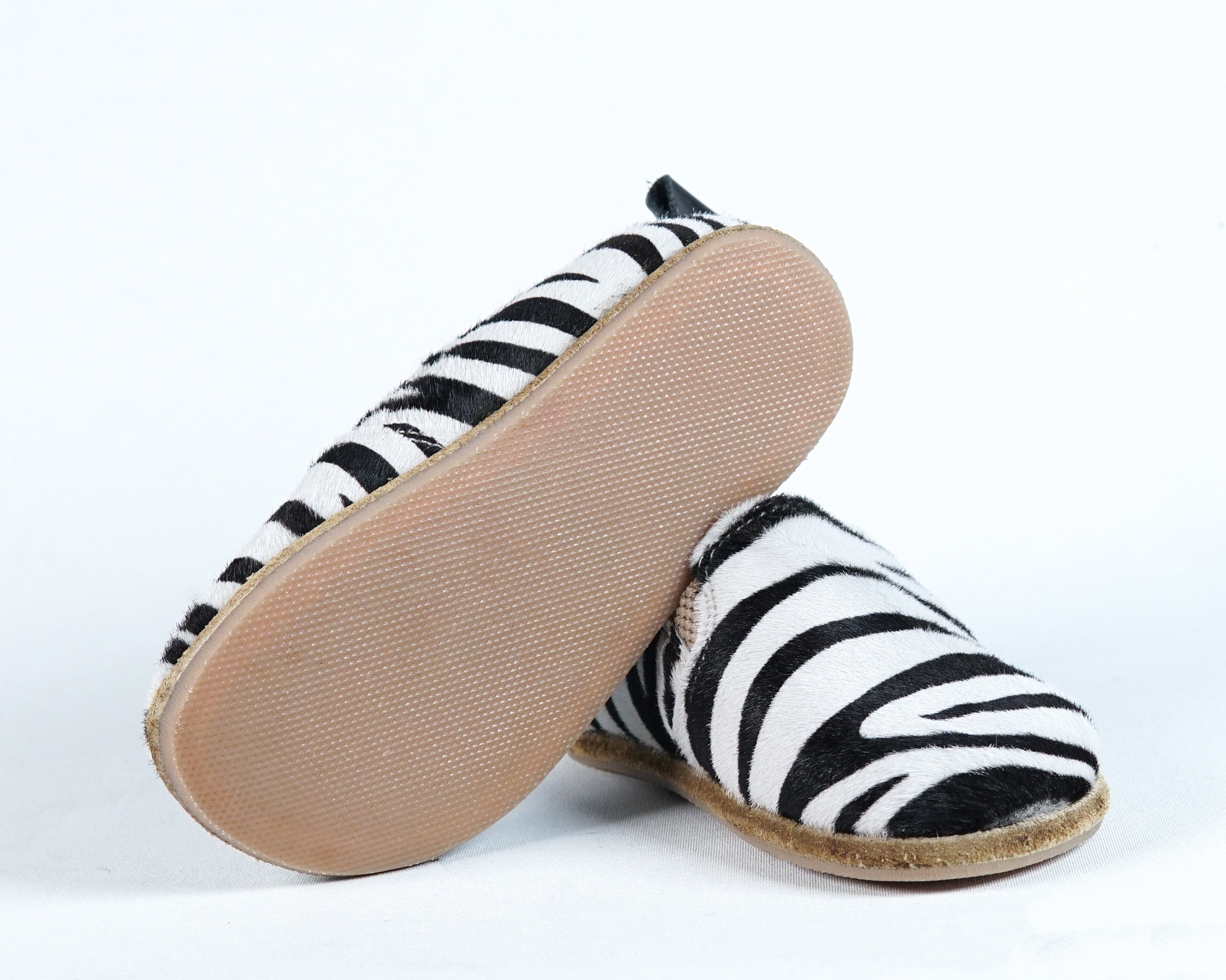 Zebra Kids Slip-On Wide Barefoot Shoes Smooth Leather Handmade Leather & Rubber Sole