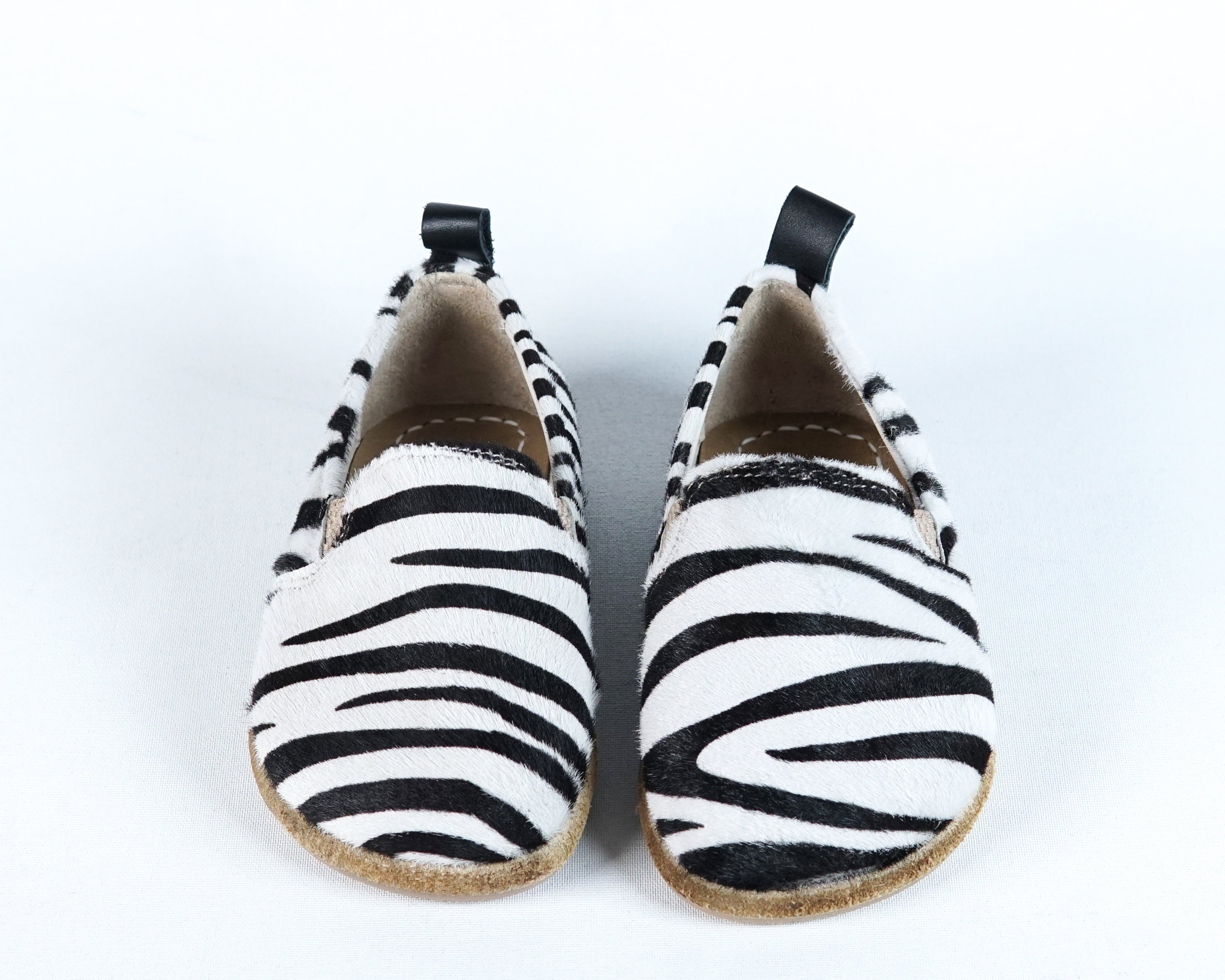 Zebra Kids Slip-On Wide Barefoot Shoes Smooth Leather Handmade Leather & Rubber Sole