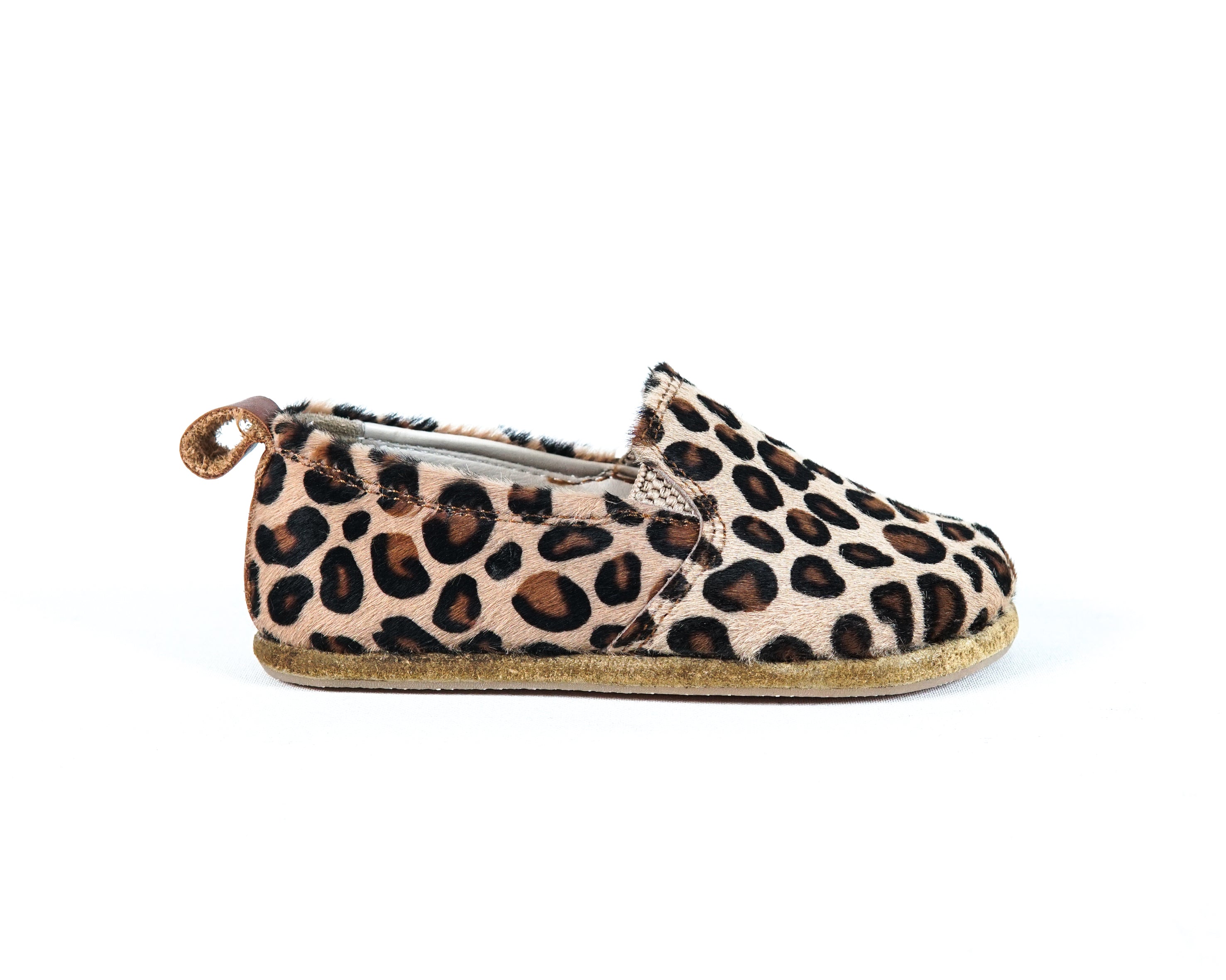 Leopard Kids Slip-On Wide Barefoot Shoes Smooth Leather Handmade Leather & Rubber Sole 