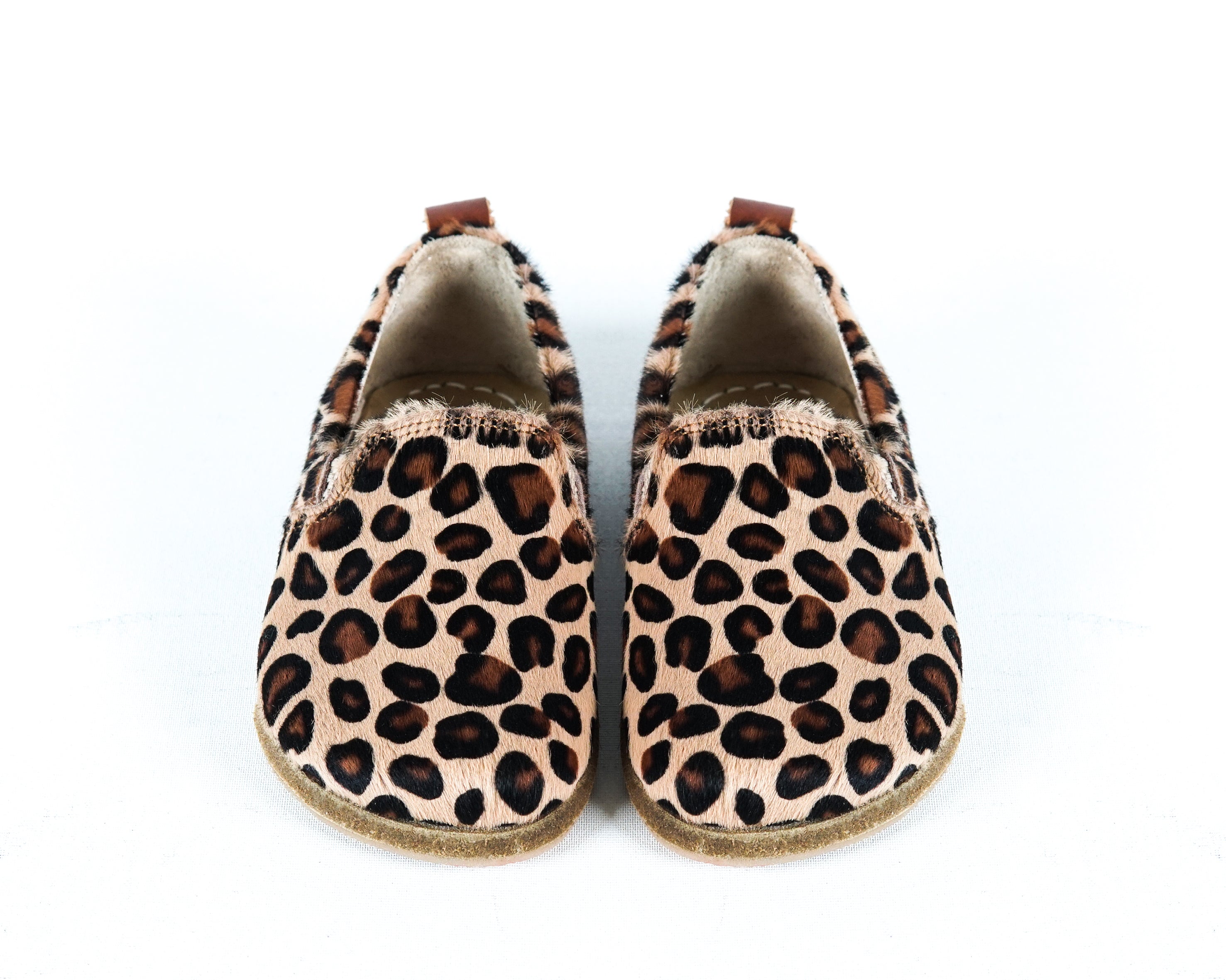 Leopard Kids Slip-On Wide Barefoot Shoes Smooth Leather Handmade Leather & Rubber Sole