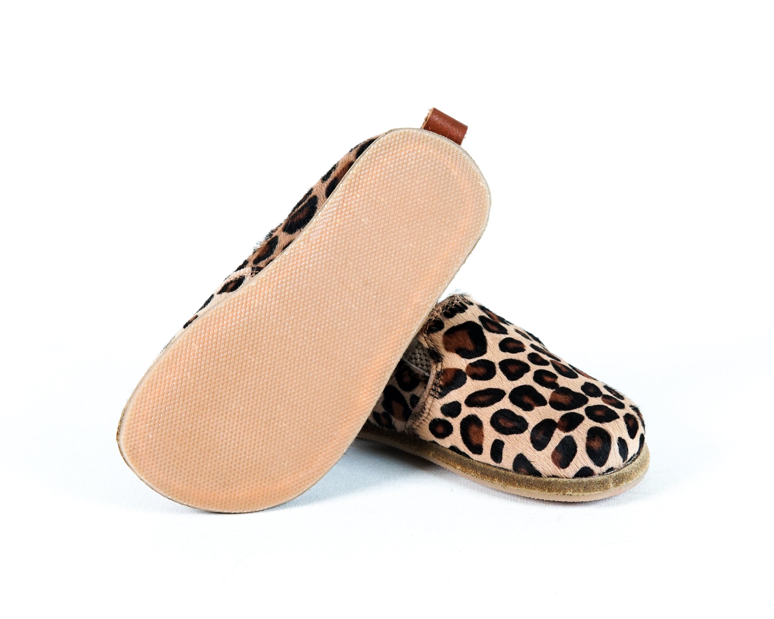 Leopard Kids Slip-On Wide Barefoot Shoes Smooth Leather Handmade Leather & Rubber Sole 