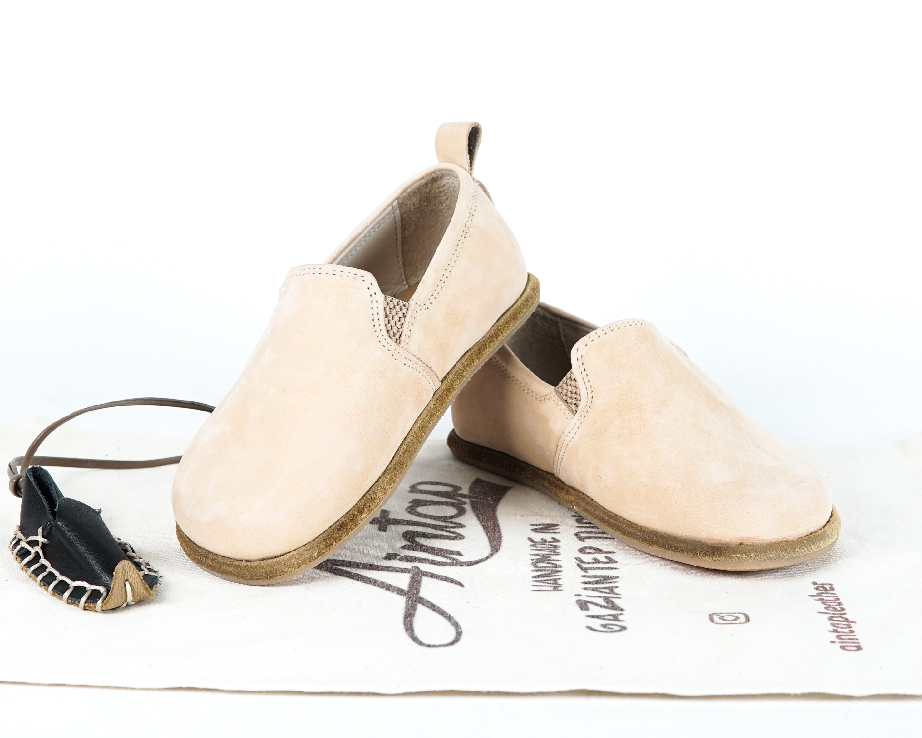 Cream Kids Slip-On Wide Barefoot Shoes Nubuck Leather Handmade Leather & Rubber Sole