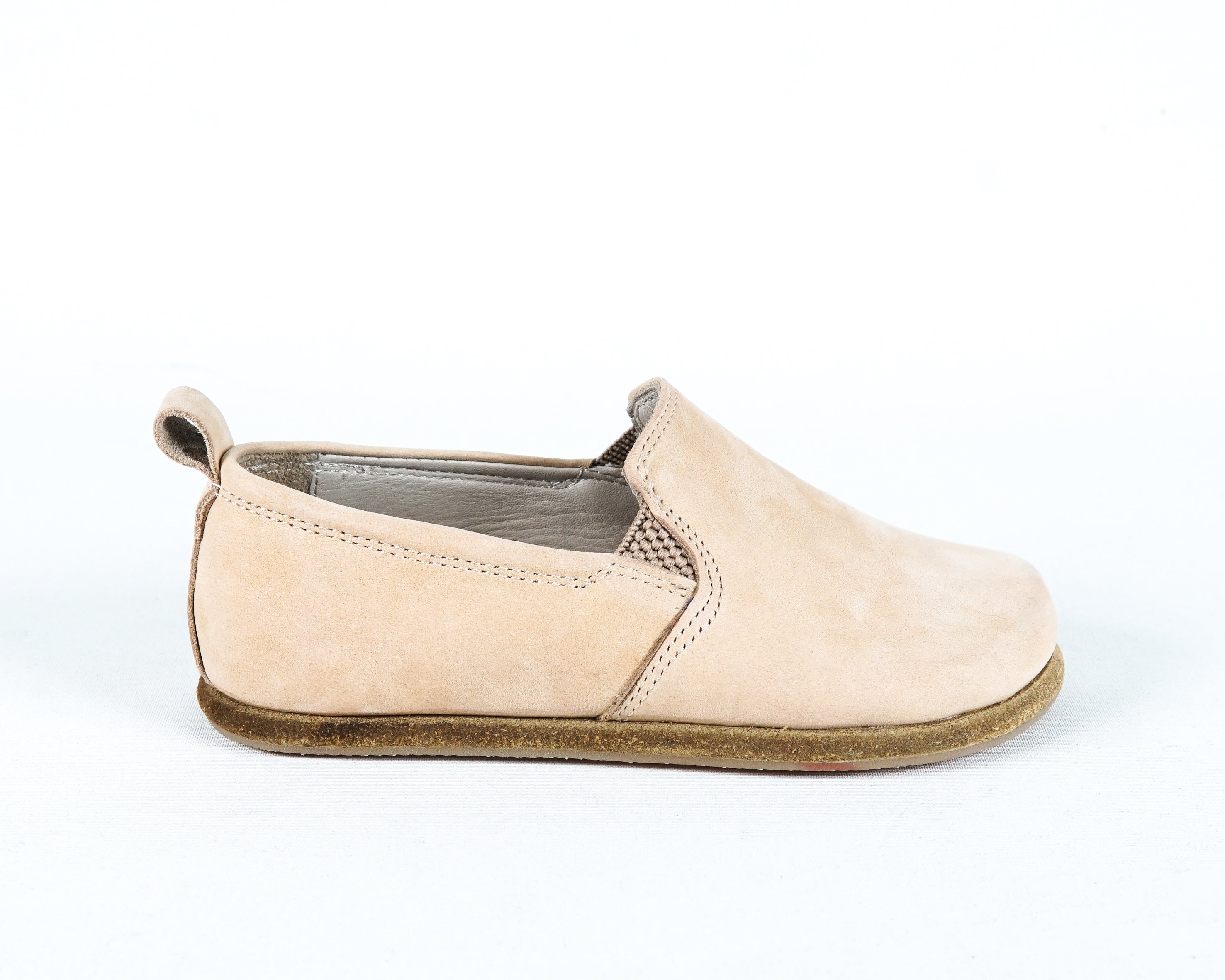 Cream Kids Slip-On Wide Barefoot Shoes Nubuck Leather Handmade Leather & Rubber Sole