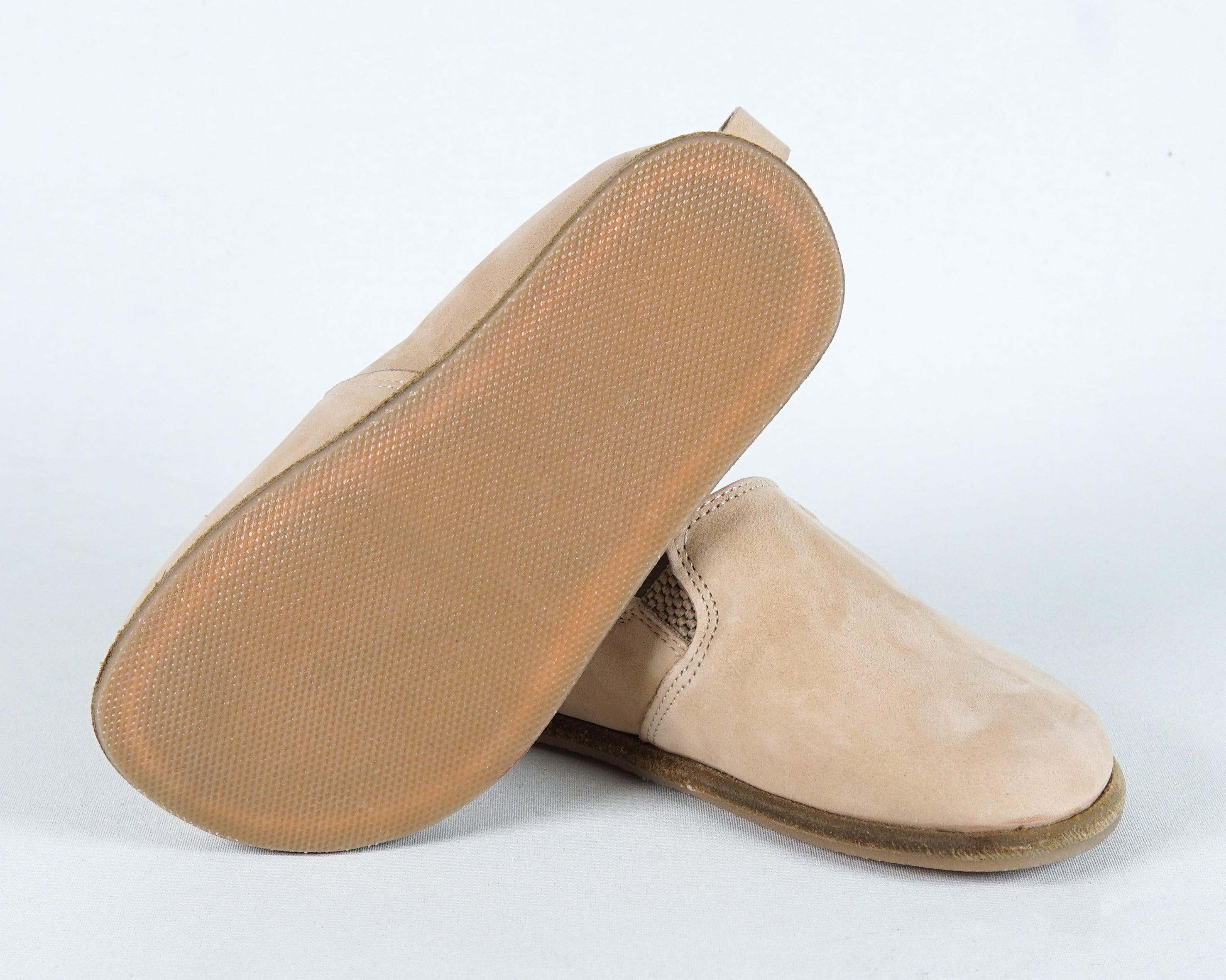 Cream Kids Slip-On Wide Barefoot Shoes Nubuck Leather Handmade Leather & Rubber Sole 
