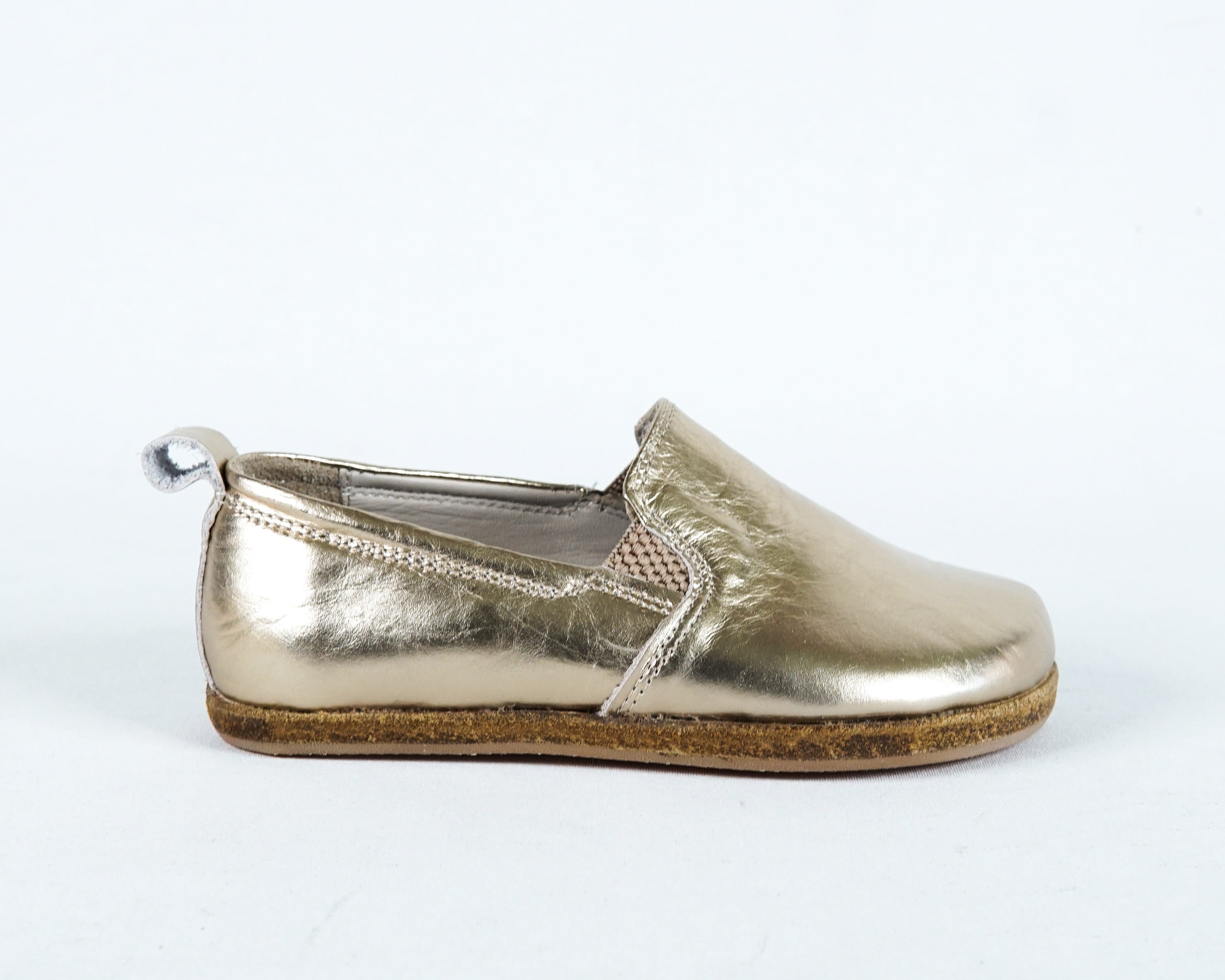 Gold Kids Slip-On Wide Barefoot Shoes Smooth Leather Handmade Leather & Rubber Sole 