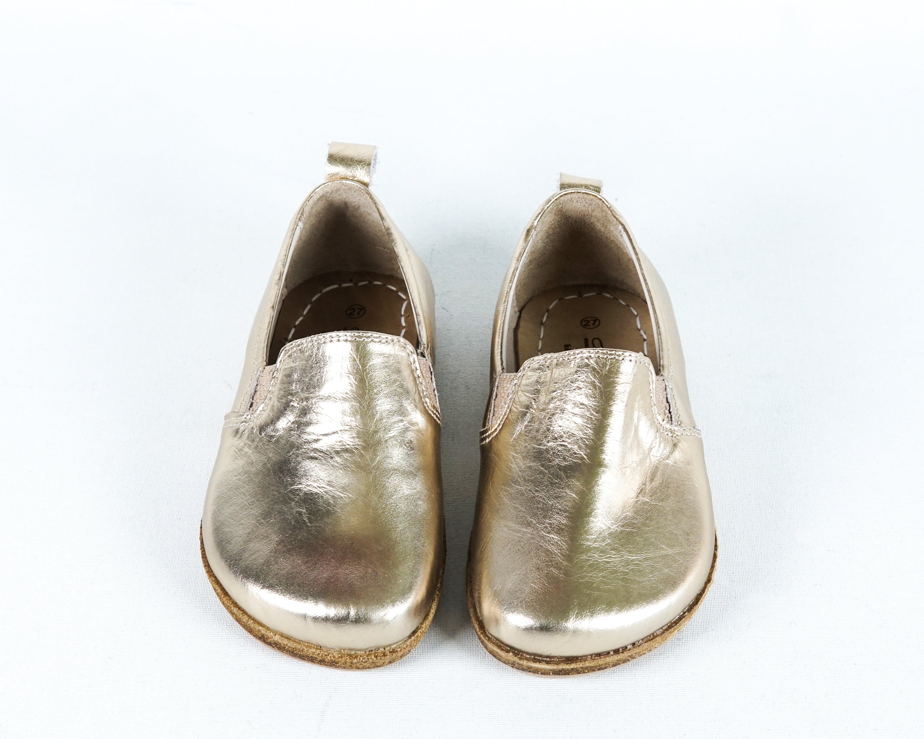 Gold Kids Slip-On Wide Barefoot Shoes Smooth Leather Handmade Leather & Rubber Sole 
