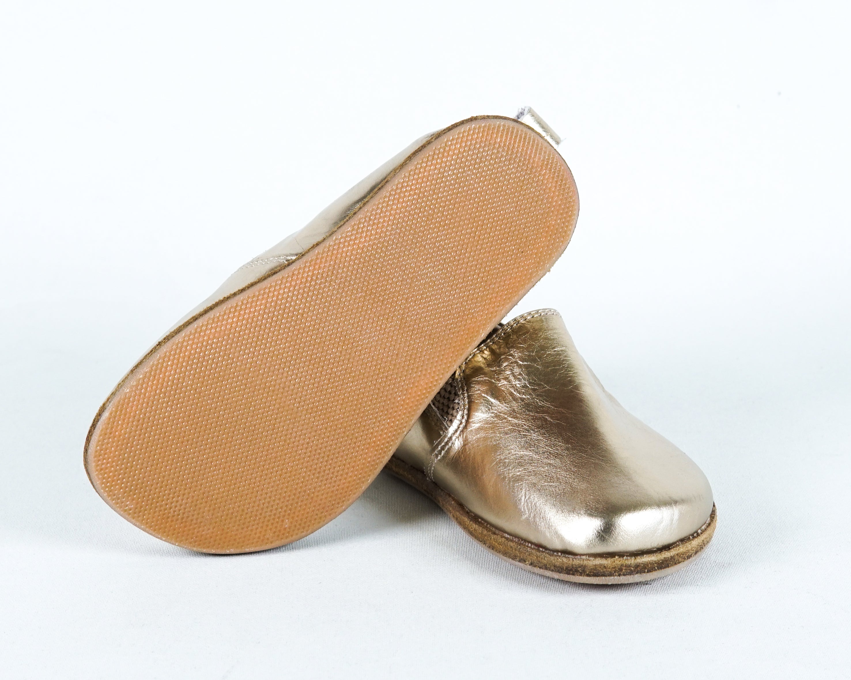 Gold Kids Slip-On Wide Barefoot Shoes Smooth Leather Handmade Leather & Rubber Sole 