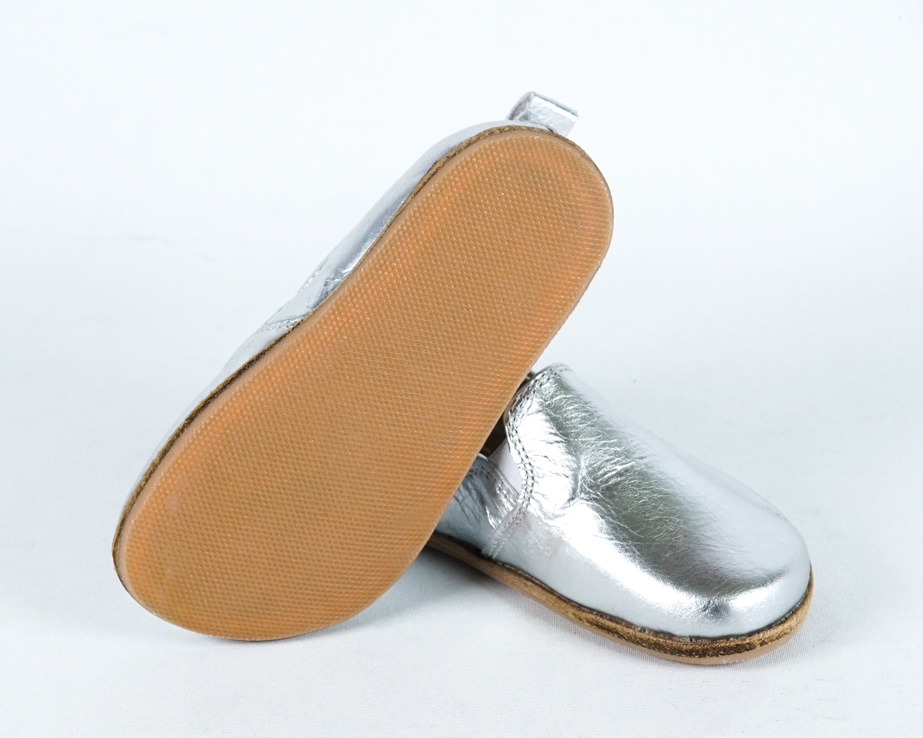 Sılver Kids Slip-On Wide Barefoot Shoes Smooth Leather Handmade Leather & Rubber Sole 