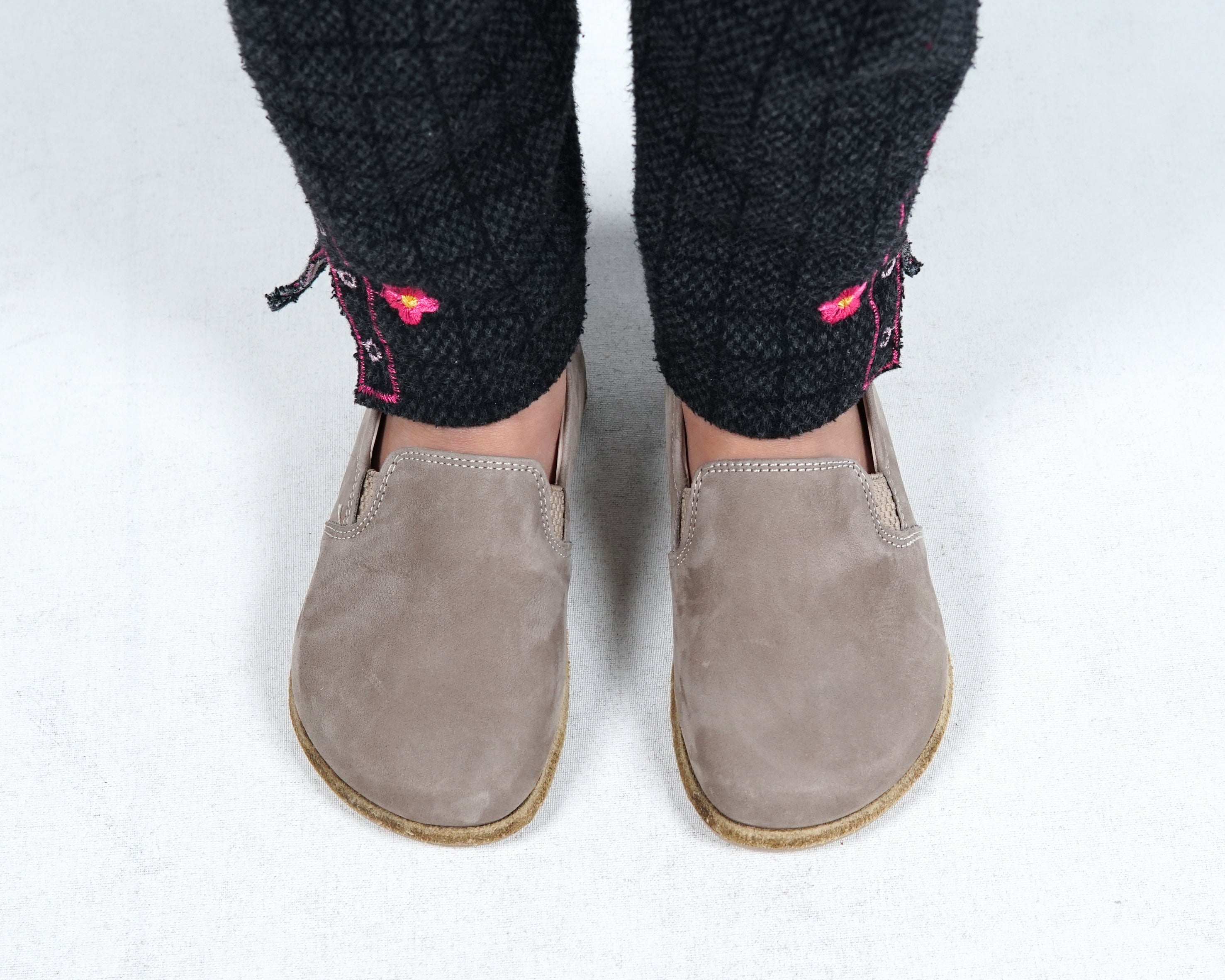 Smoked Kids Slip-On Wide Barefoot Shoes Nubuck Leather Handmade Leather & Rubber Sole 