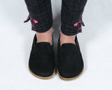 Black Kids Slip-On Wide Barefoot Shoes Nubuck Leather Handmade Leather & Rubber Sole 