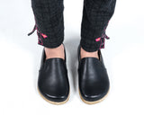 Black Kids Slip-On Wide Barefoot Shoes Smooth Leather Handmade Leather & Rubber Sole 