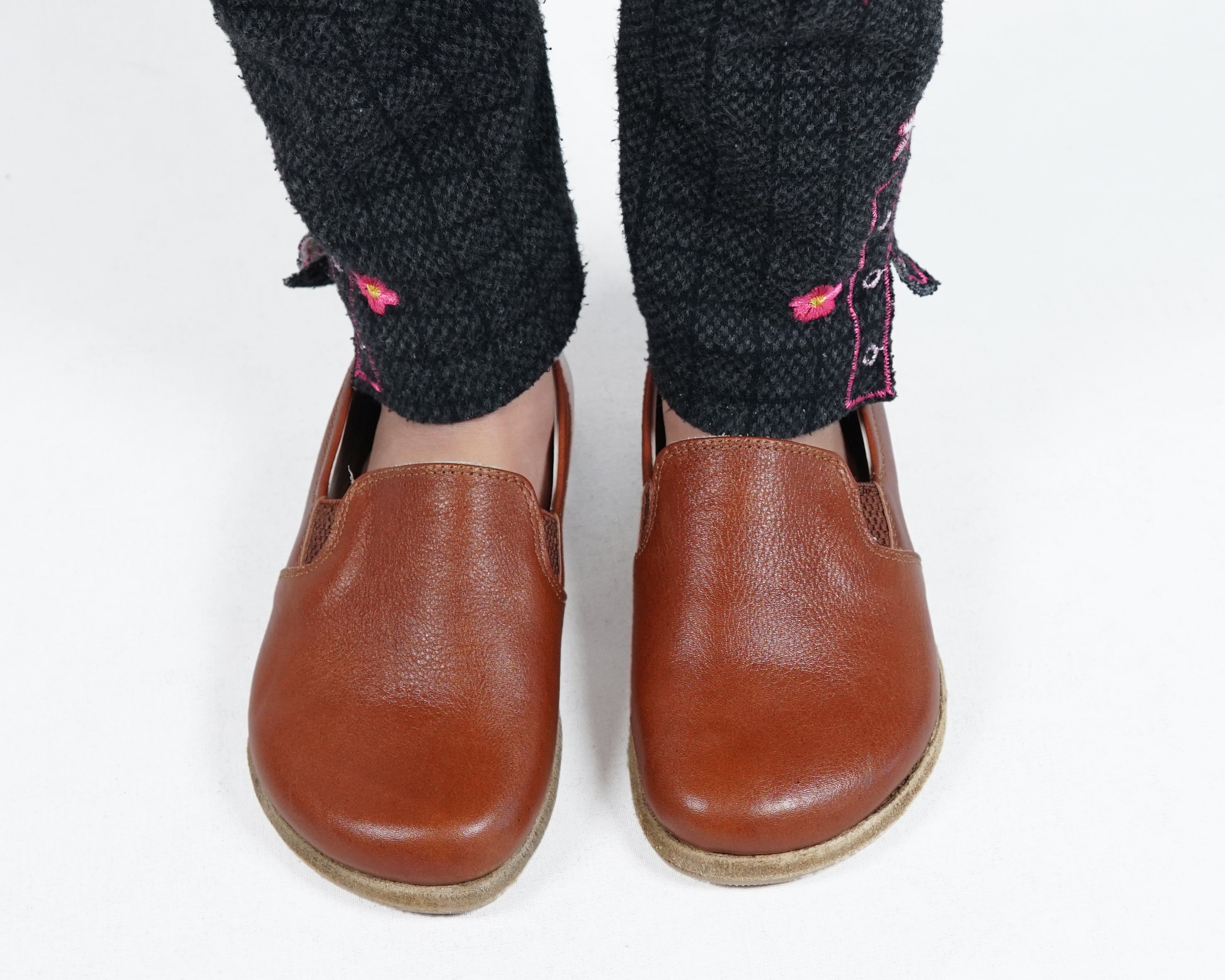 Brown Kids Slip-On Wide Barefoot Shoes Smooth Leather Handmade Leather & Rubber Sole 