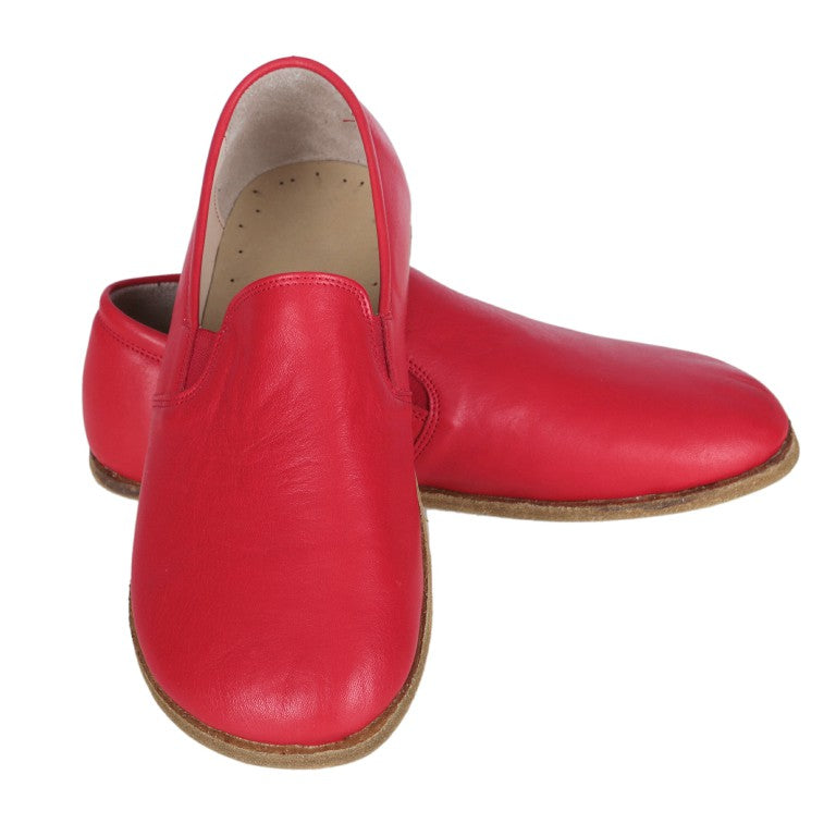 Red Slip-On Wide Barefoot Smooth Leather Handmade Classic Shoes 